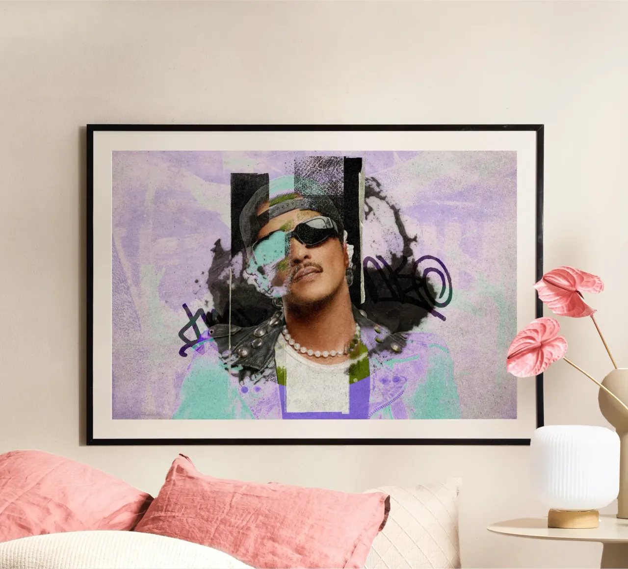 Bruno Mars Astratto poster con telaio in alluminio da Trinara