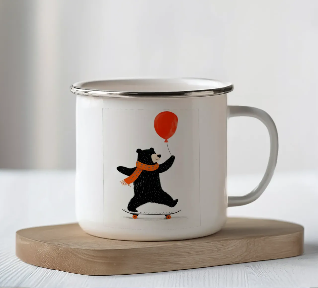 Orso su skateboard con palloncino tazza in smalto da 🐹 BABY ART PRINTS