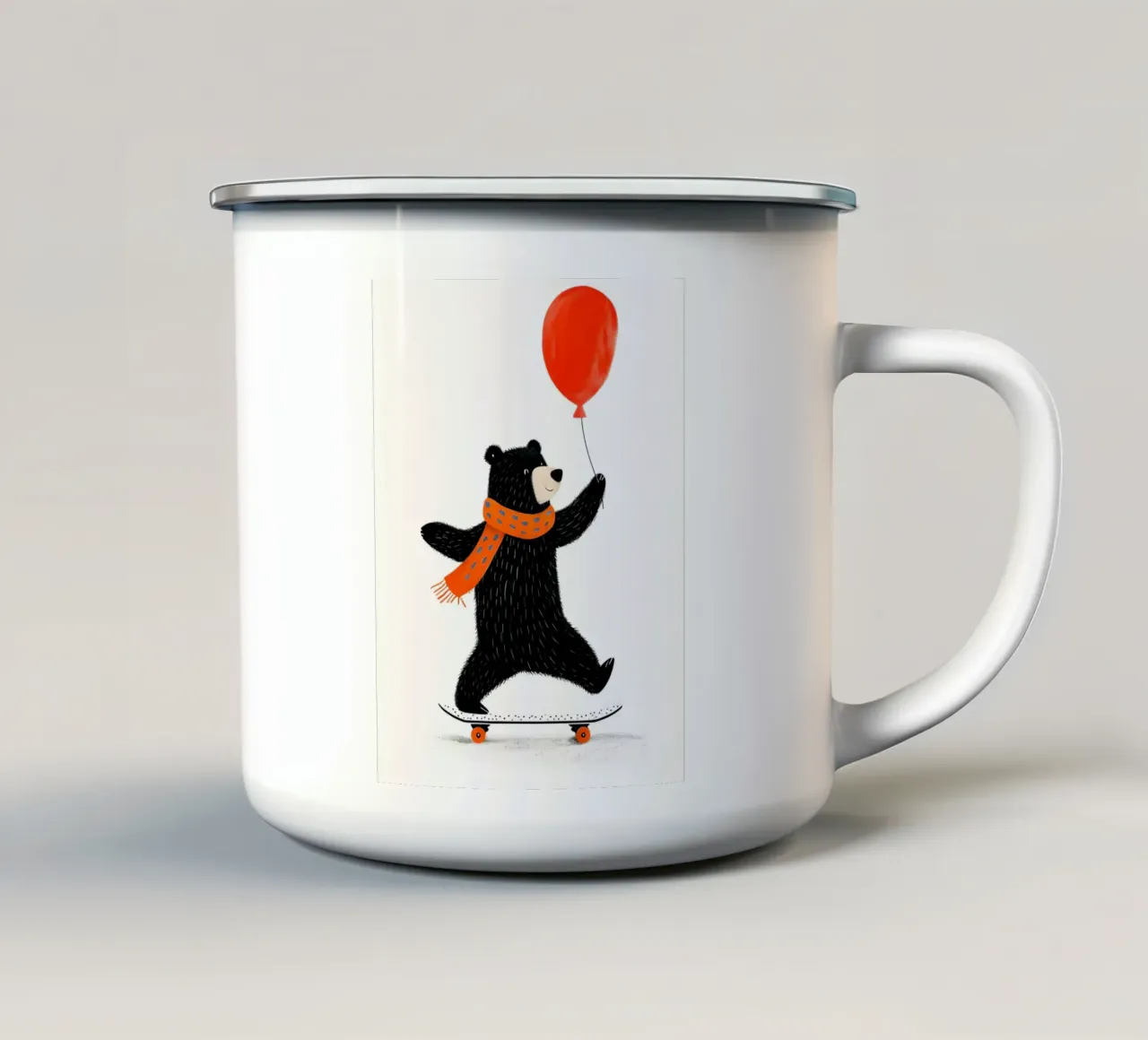 Orso su skateboard con palloncino tazza in smalto da 🐹 BABY ART PRINTS