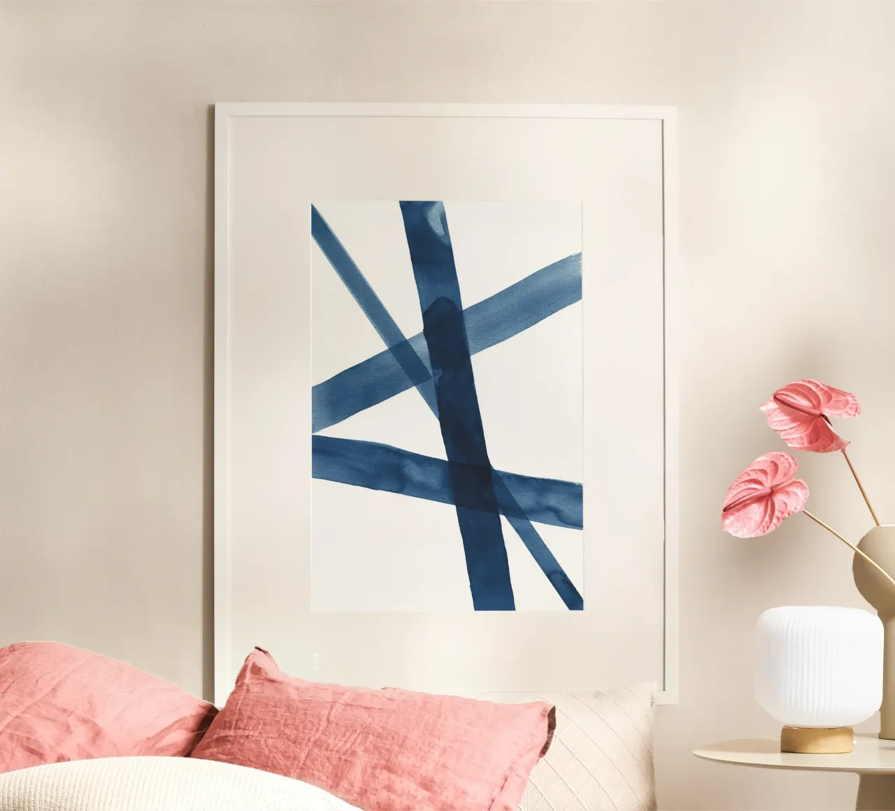 Linee acquerellate blu scuro 4 poster con telaio in alluminio da NouveauPrints