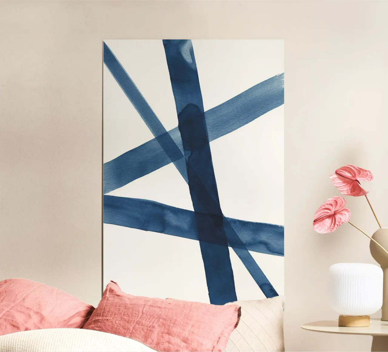 Linee acquerellate blu scuro 4 poster con telaio in alluminio da NouveauPrints