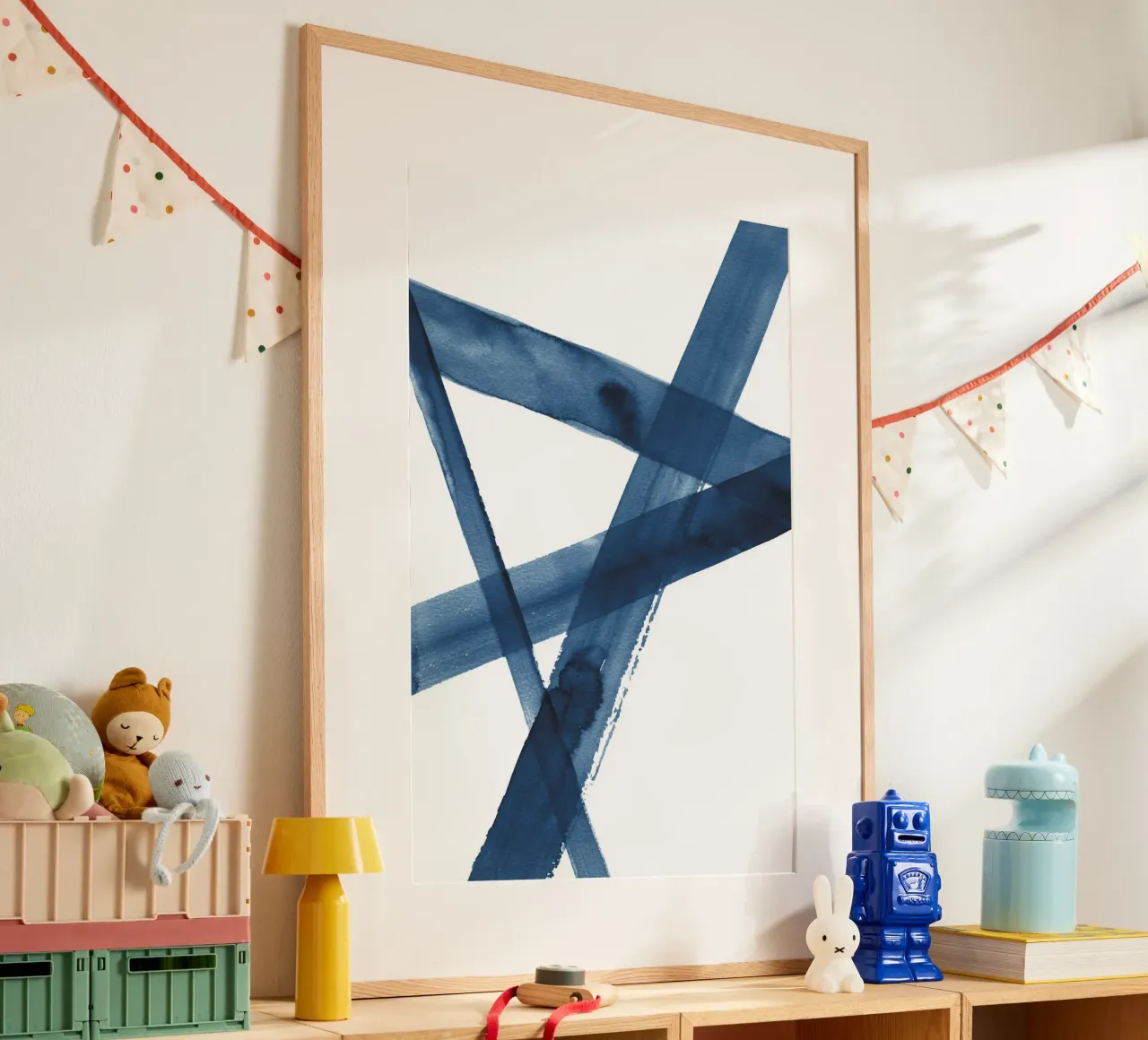Linee acquerellate blu scuro 5 poster con telaio in alluminio da NouveauPrints