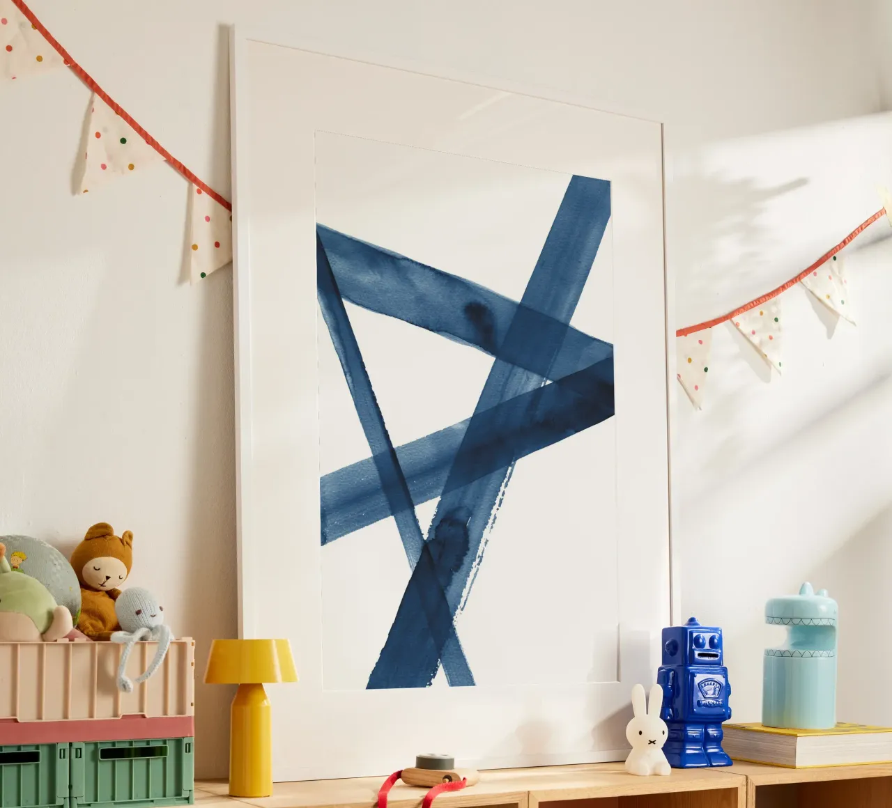 Linee acquerellate blu scuro 5 poster con telaio in alluminio da NouveauPrints