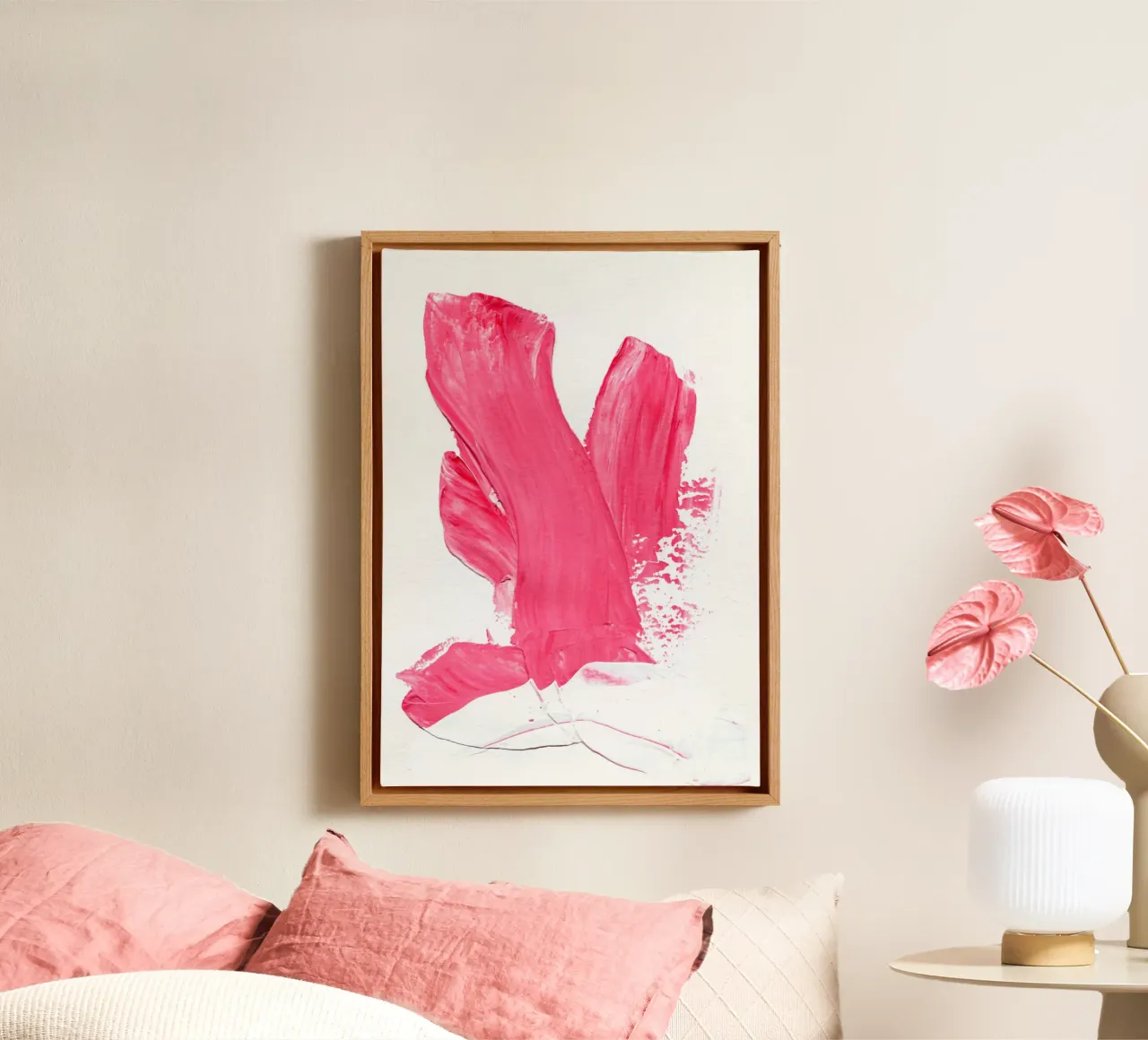 Pink 3 | Minimal Fuchsia Brushstroke Abstract Painting tela con Cornice a cassetta da sabidussi