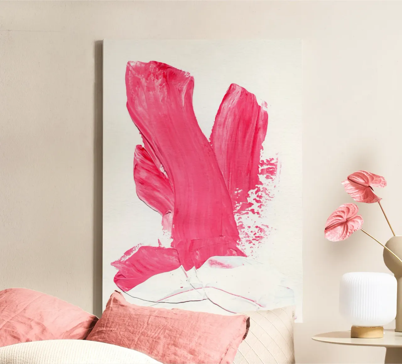 Pink 3 | Minimal Fuchsia Brushstroke Abstract Painting tela con Cornice a cassetta da sabidussi