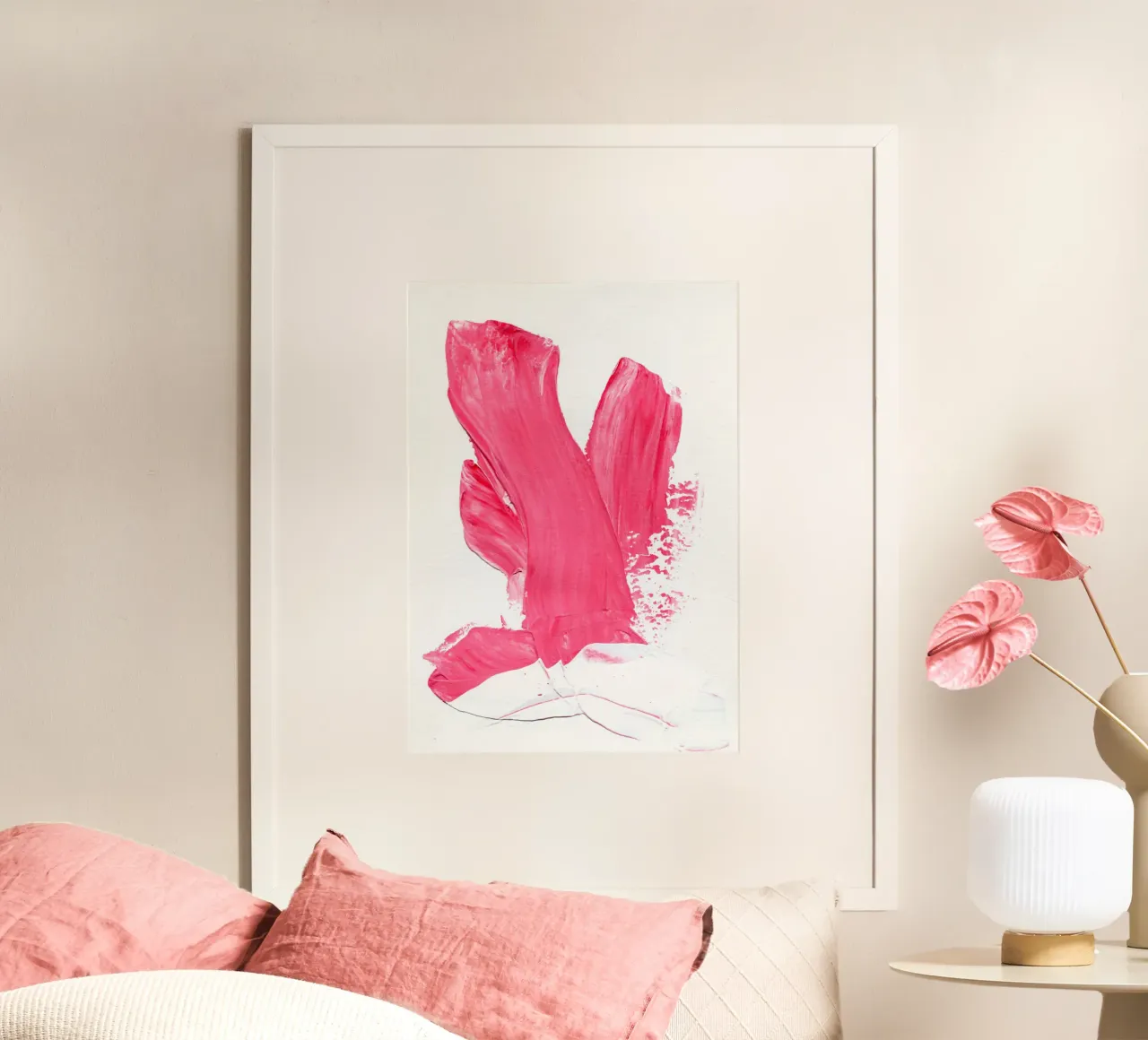 Pink 3 | Minimal Fuchsia Brushstroke Abstract Painting poster met aluminium frame van sabidussi