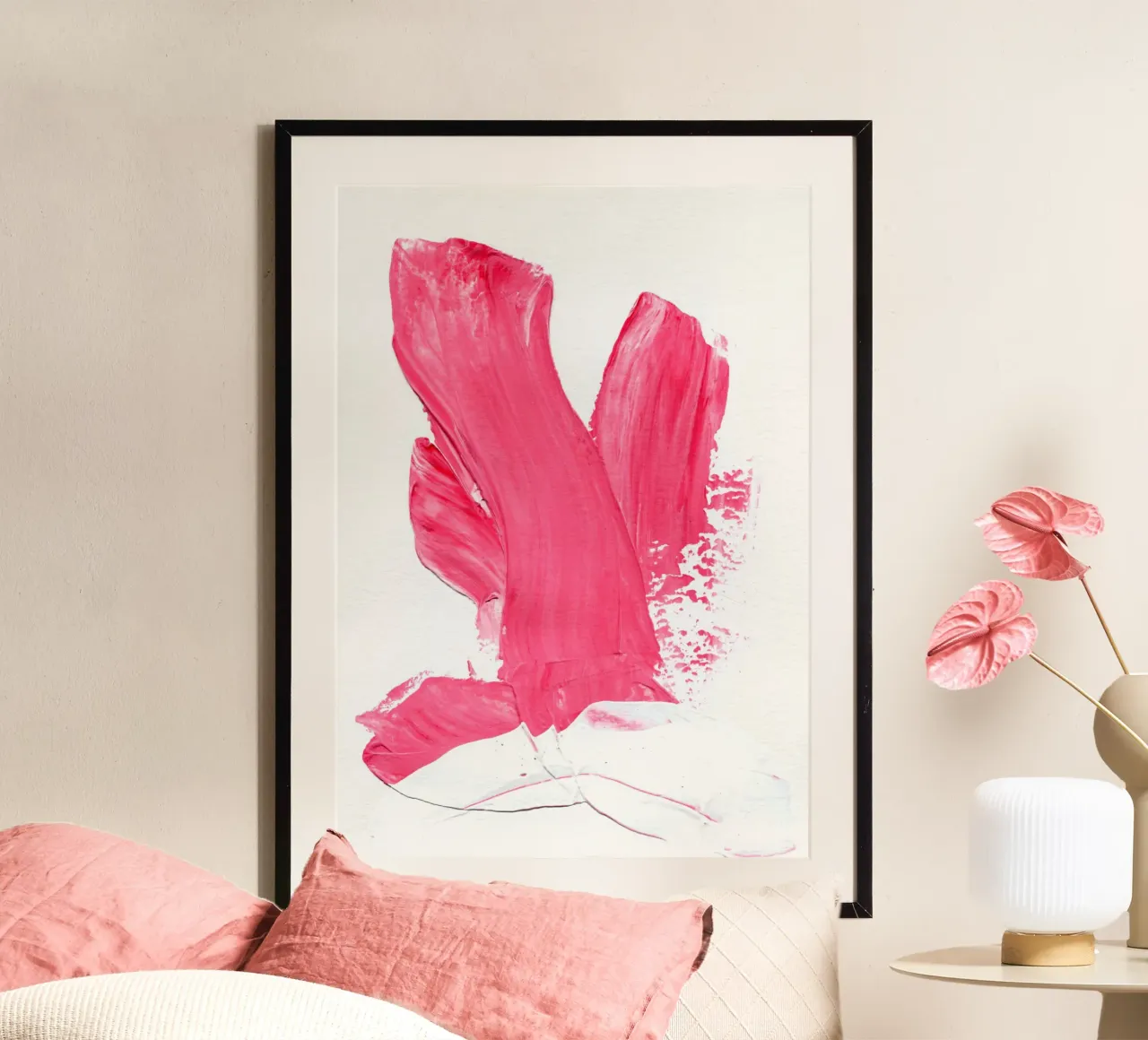 Pink 3 | Minimal Fuchsia Brushstroke Abstract Painting poster met aluminium frame van sabidussi