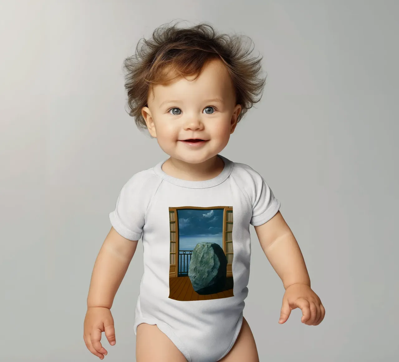 Le monde invisible (The Invisible World) by René Magritte short-sleeve baby romper by Classic Art Prints