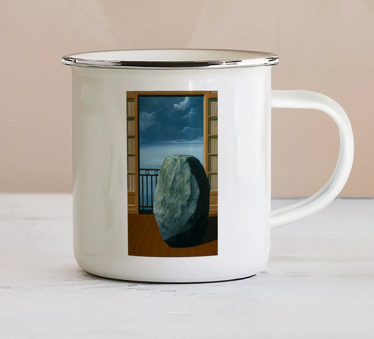 Le monde invisible (Il mondo invisibile) di René Magritte tazza in smalto da Classic Art Prints