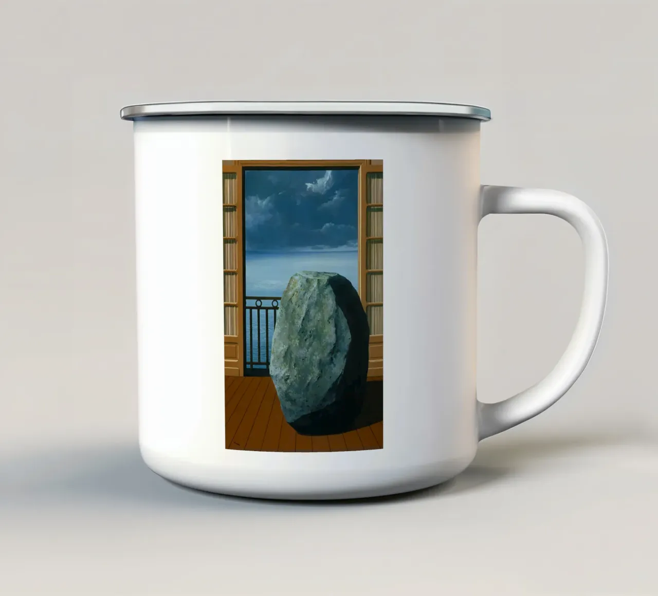 Le monde invisible (Il mondo invisibile) di René Magritte tazza in smalto da Classic Art Prints