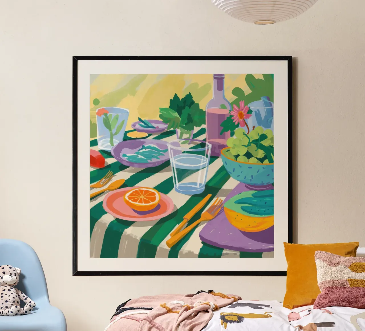 Gingham Picnic View poster con telaio in legno da Bruce Juice