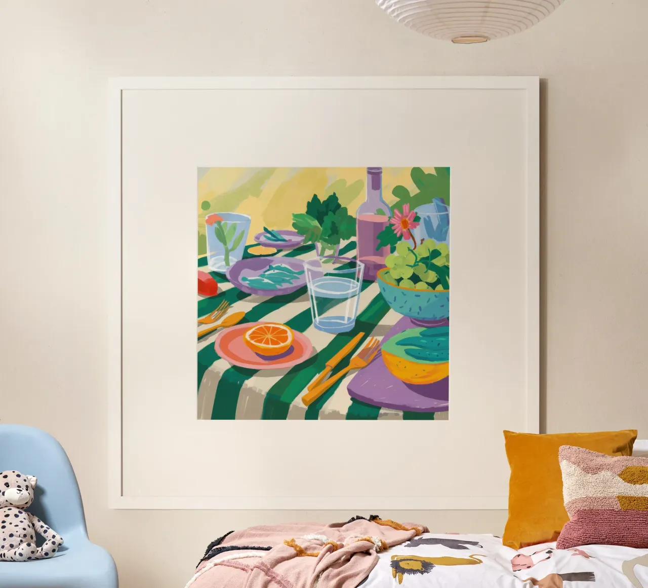 Gingham Picnic View poster con telaio in legno da Bruce Juice
