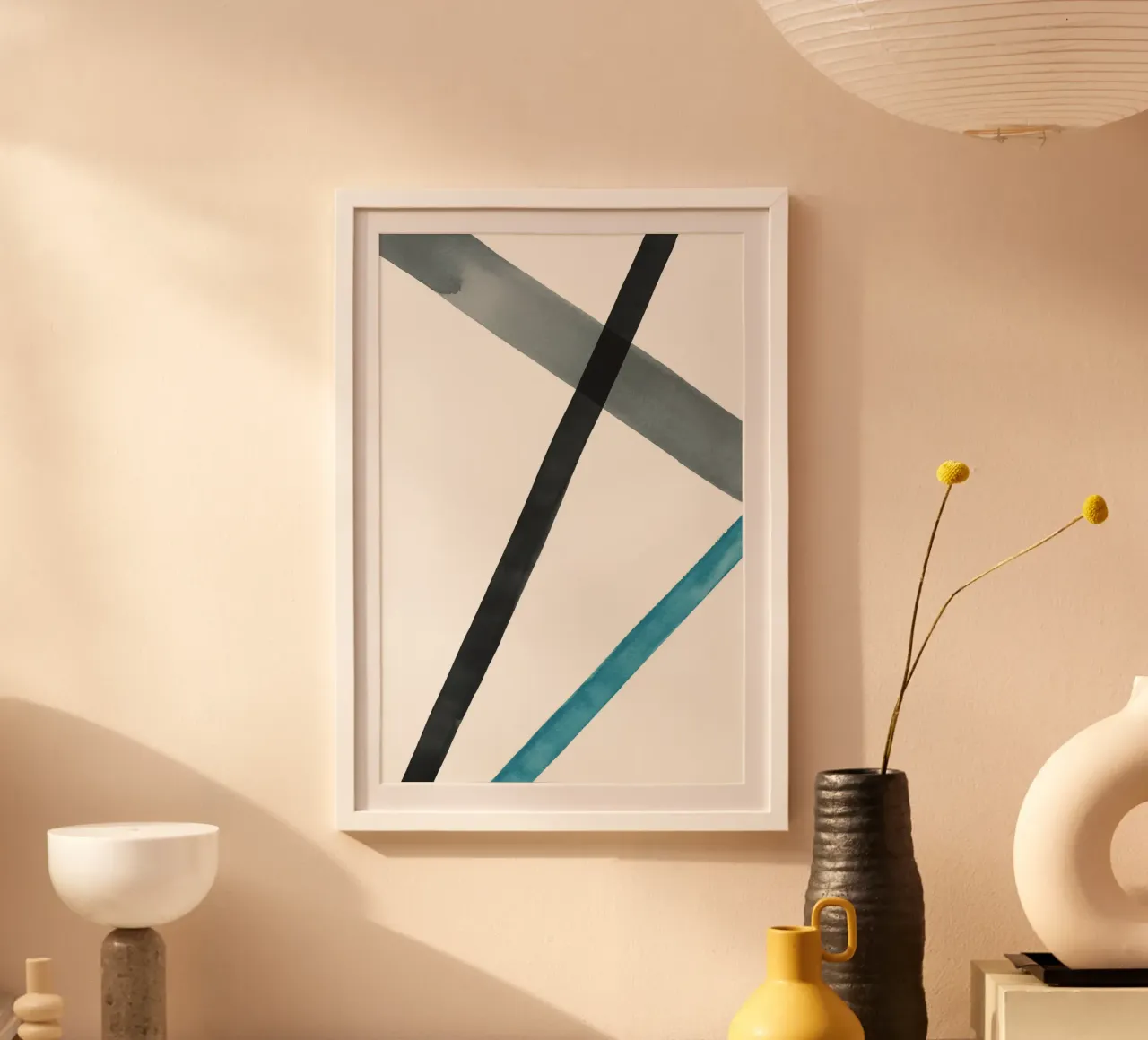 Lignes d'aquarelle dans des tons froids 2 poster avec cadre en bois de NouveauPrints