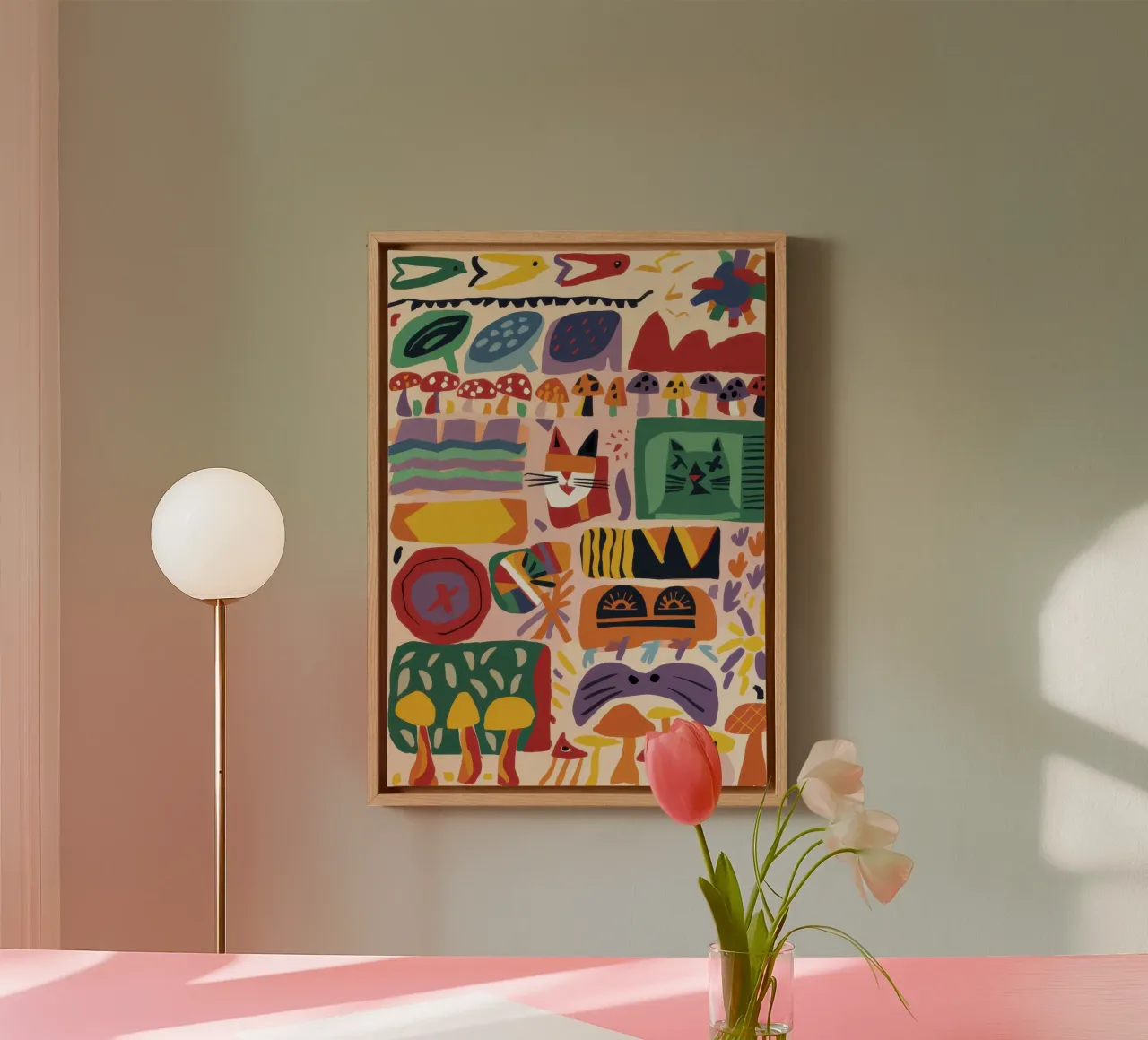 Speelse stad abstract canvas met Baklijst van Bruce Juice