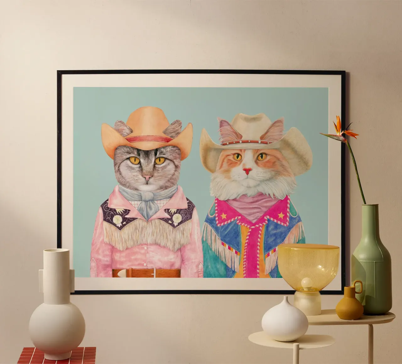 Gatti Rodeo - Tabby e Ginger poster con telaio in alluminio da Animal Crew