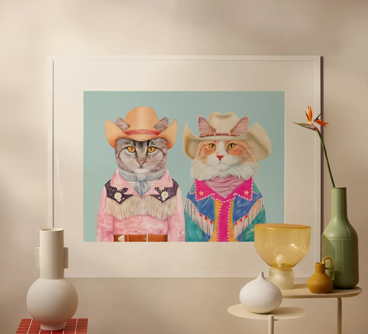 Gatti Rodeo - Tabby e Ginger poster con telaio in alluminio da Animal Crew