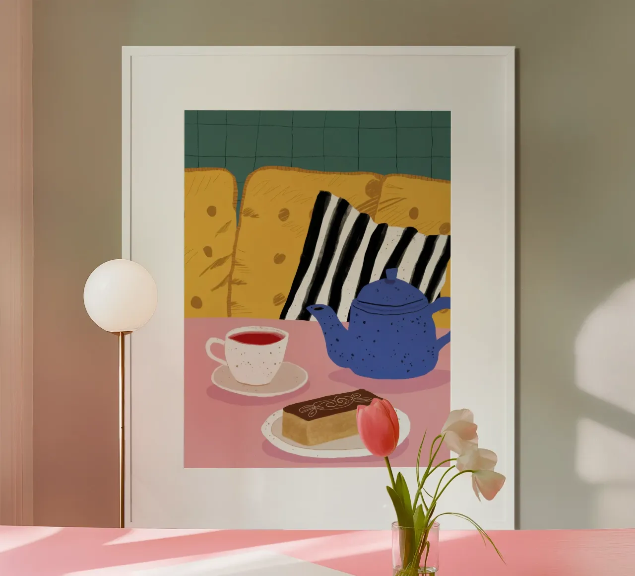 Teiera a righe Stillness poster con telaio in legno da Bruce Juice