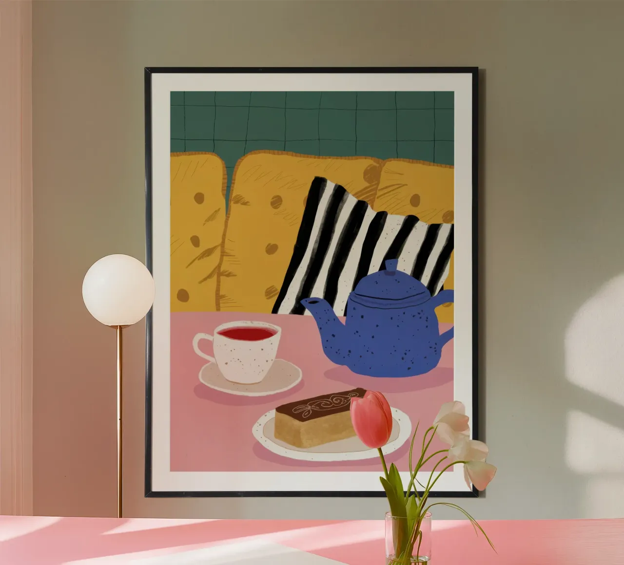 Teiera a righe Stillness poster con telaio in legno da Bruce Juice