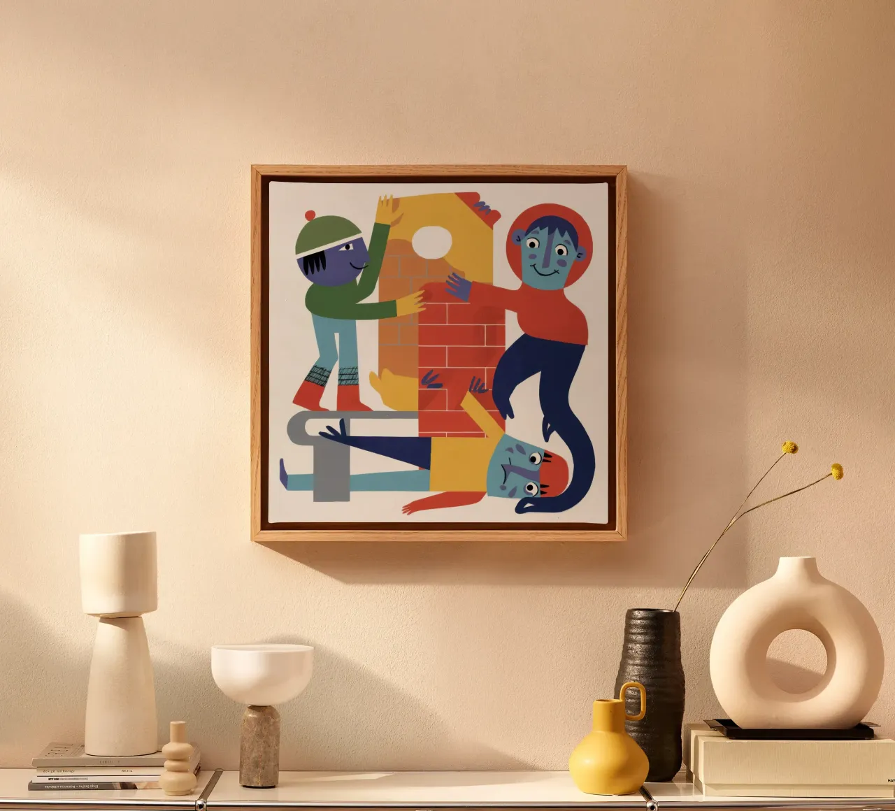 Samenwerkend abstract werk canvas met Baklijst van Autumn Season