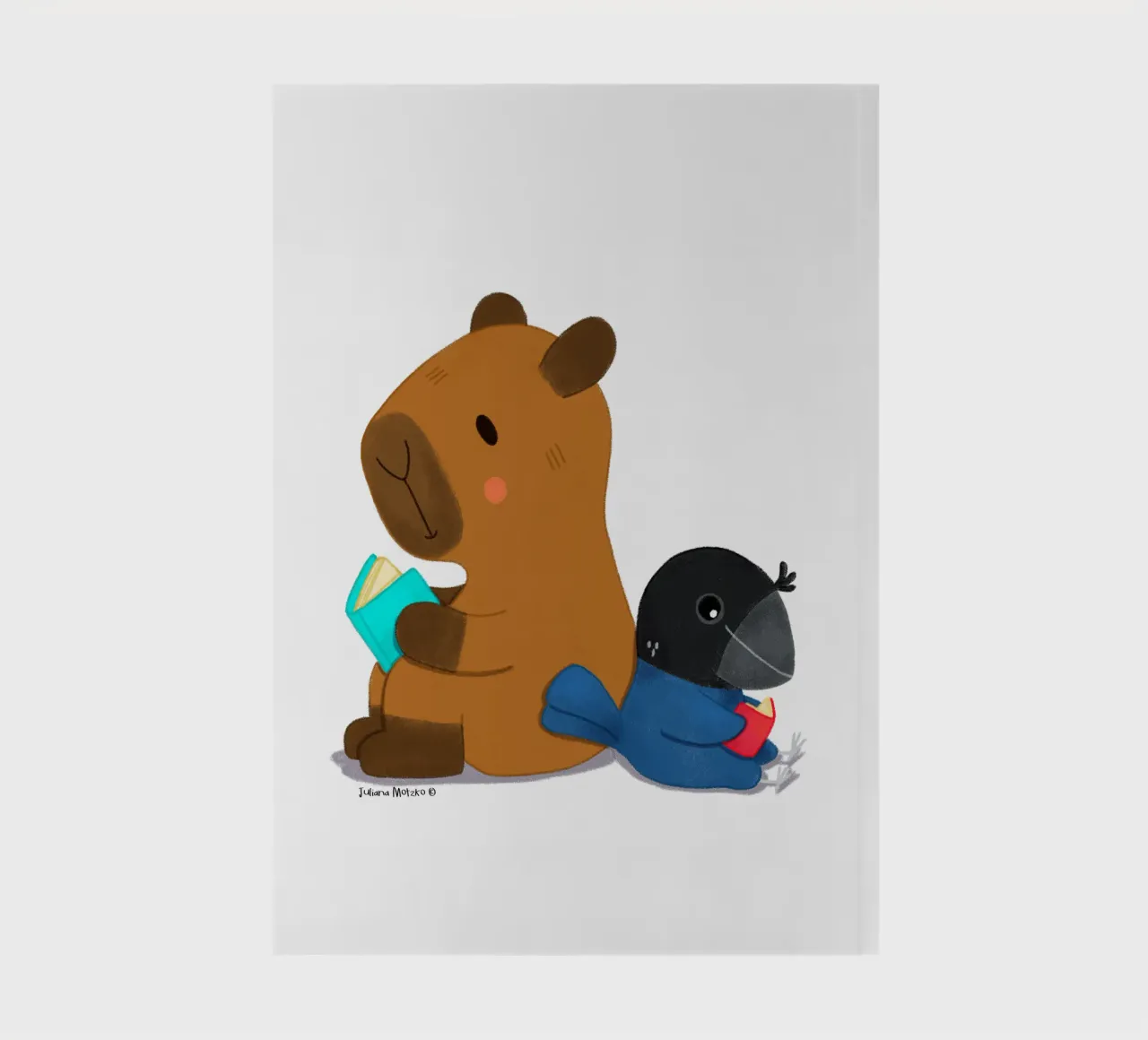 Capybara and Bird reading books notebook by julianamotzko