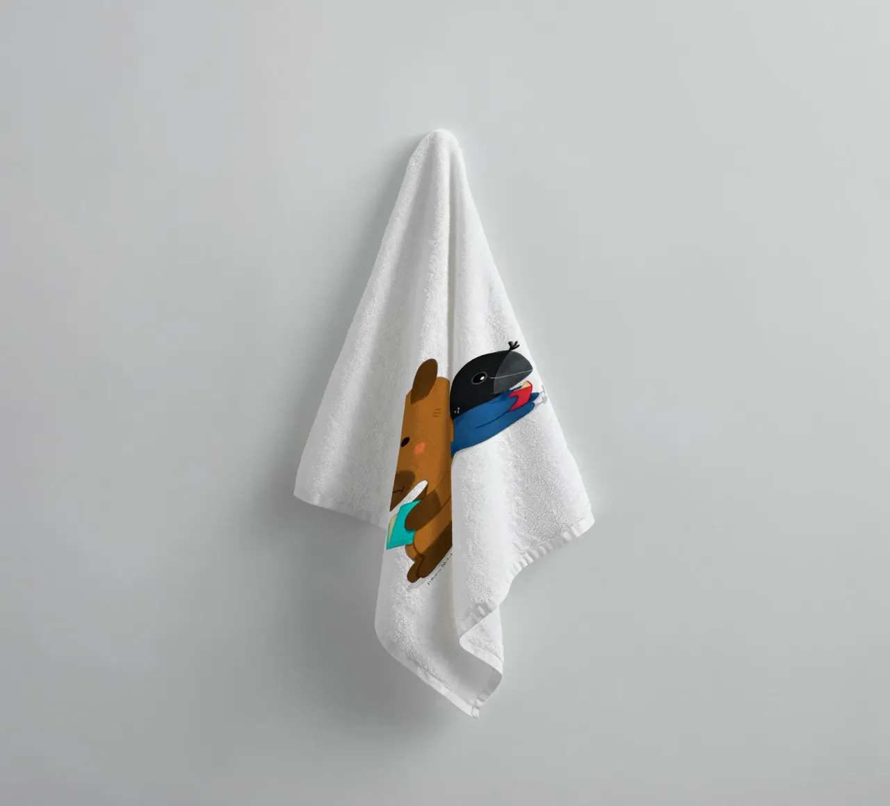 Capybara and Bird reading books towel by julianamotzko