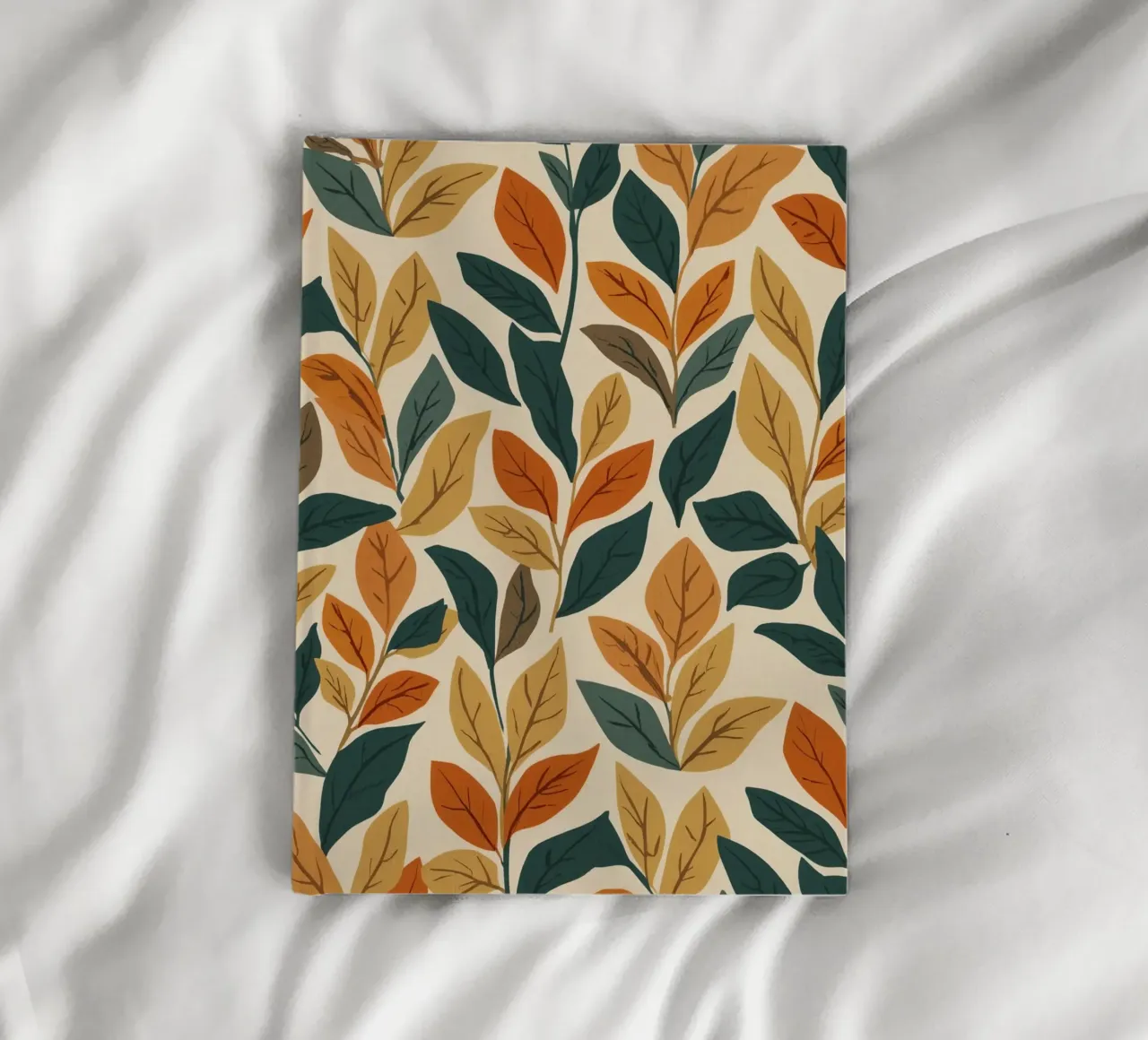 Repeating Pattern of Colored Leaves on Beige Background notebook by DesignDoodle