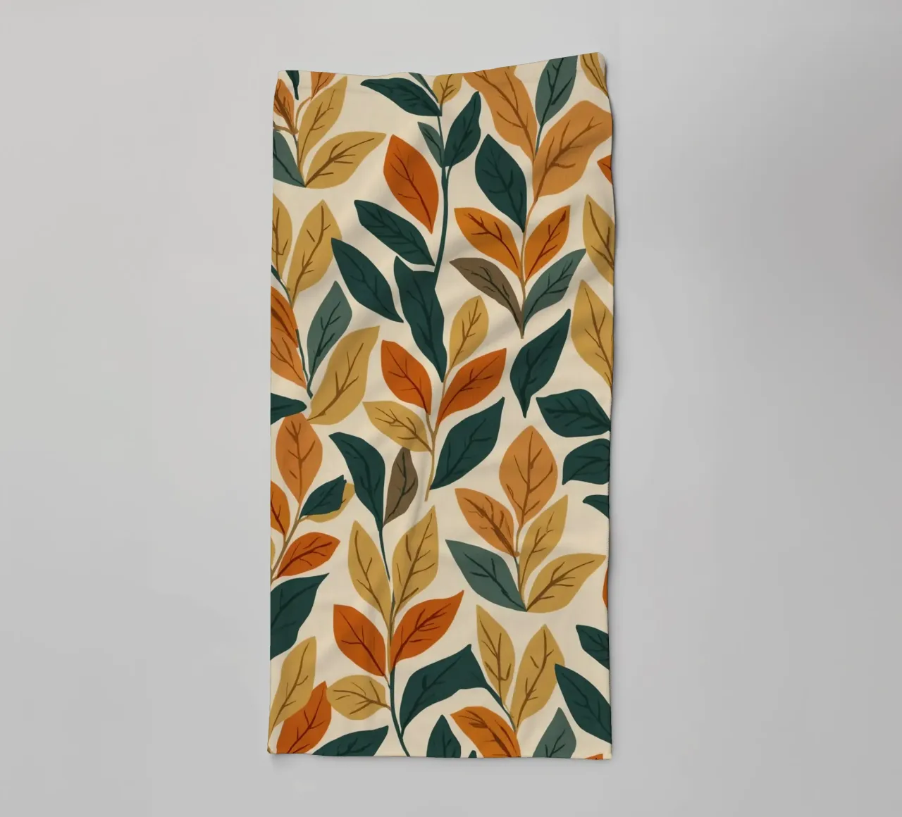 Repeating Pattern of Colored Leaves on Beige Background towel by DesignDoodle