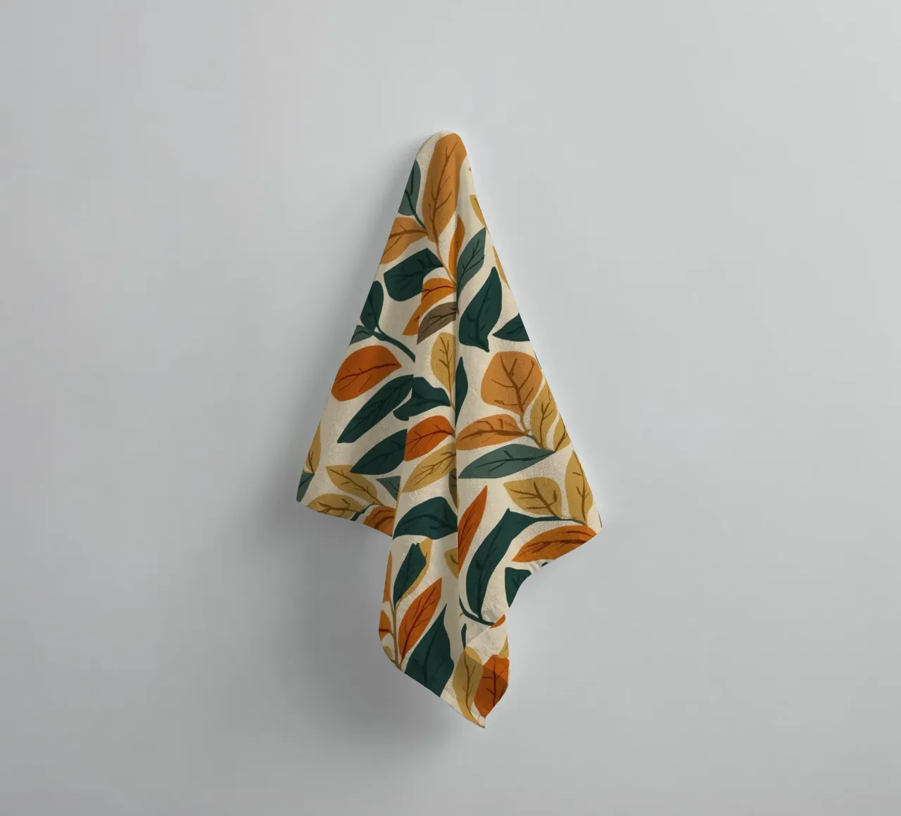 Repeating Pattern of Colored Leaves on Beige Background towel by DesignDoodle