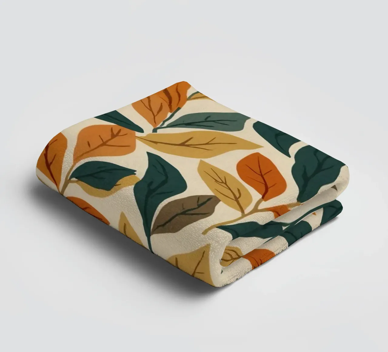 Repeating Pattern of Colored Leaves on Beige Background towel by DesignDoodle