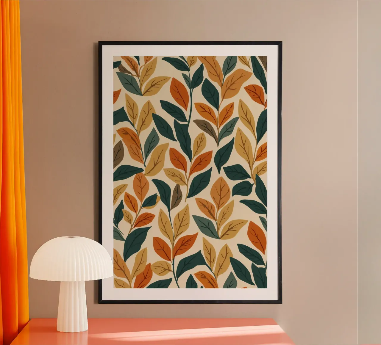 Repeating Pattern of Colored Leaves on Beige Background poster by DesignDoodle
