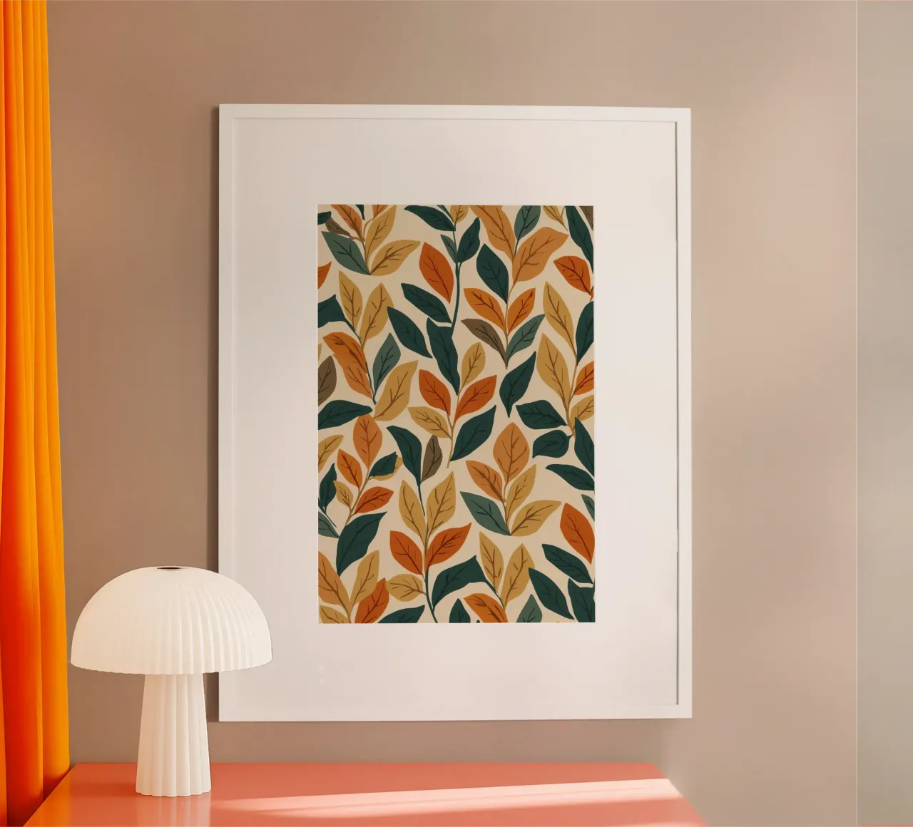 Repeating Pattern of Colored Leaves on Beige Background poster by DesignDoodle