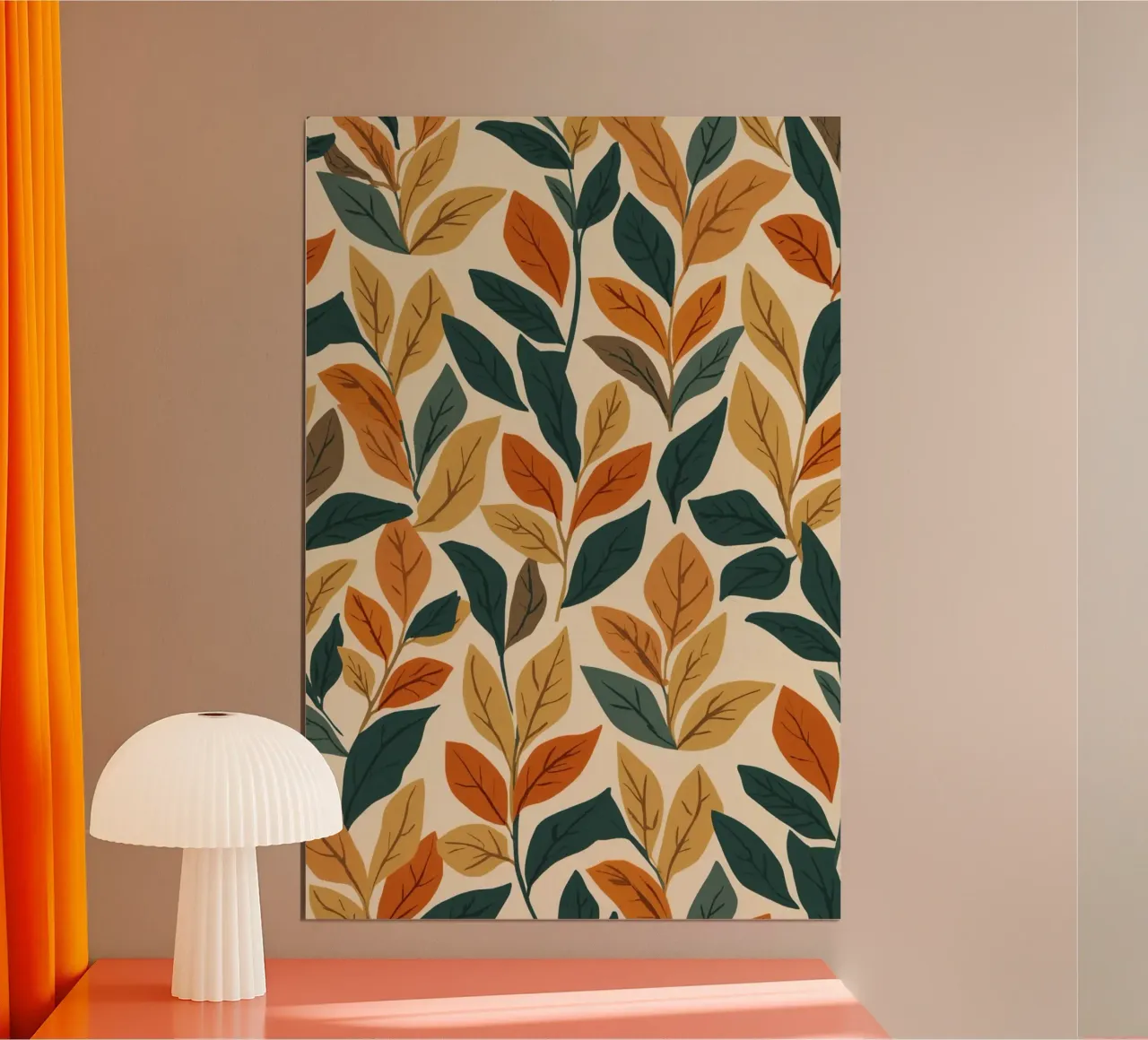 Repeating Pattern of Colored Leaves on Beige Background poster by DesignDoodle