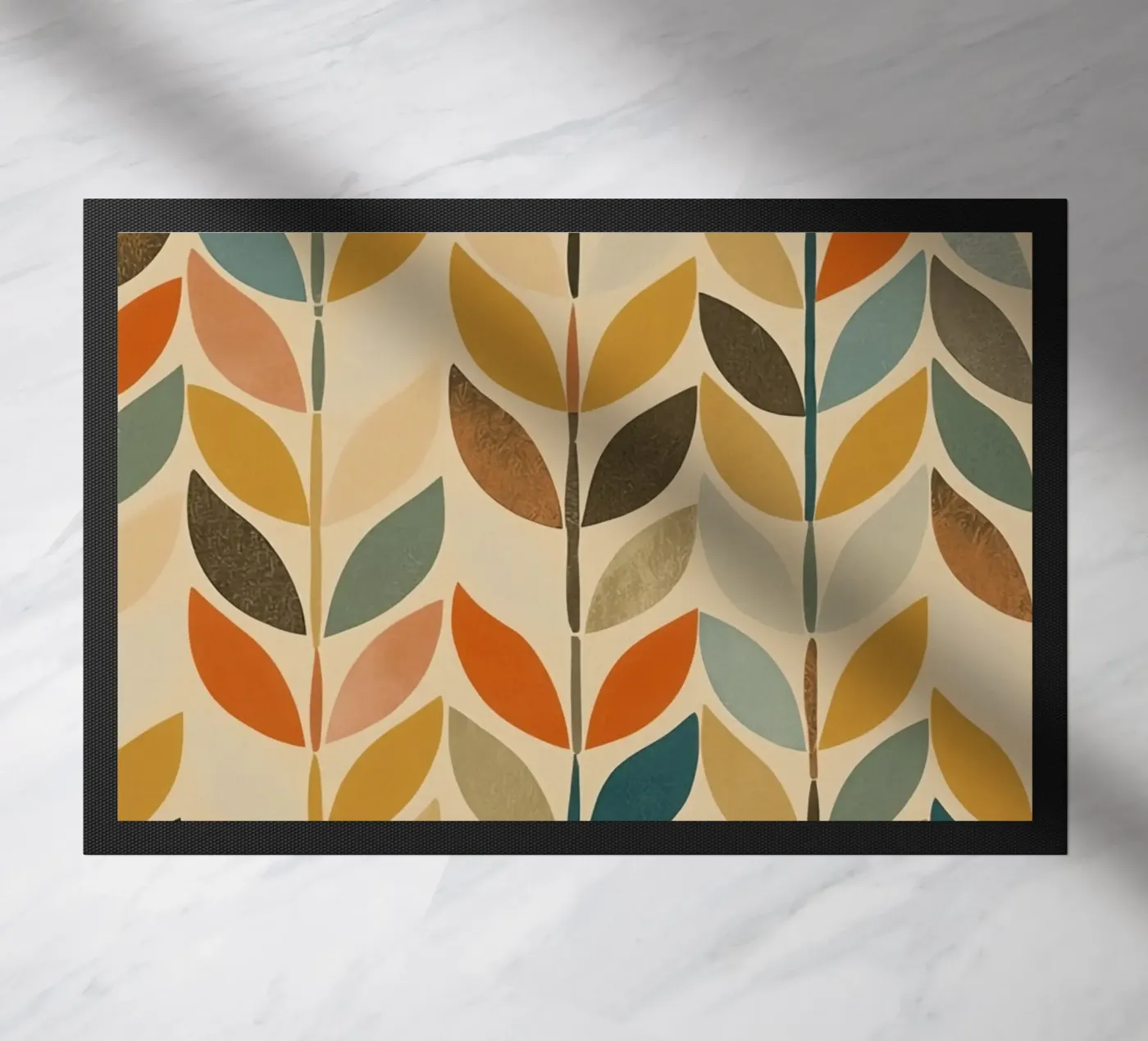 Repeating Leaf Stalk Pattern Multicolored wallpaper doormat by DesignDoodle