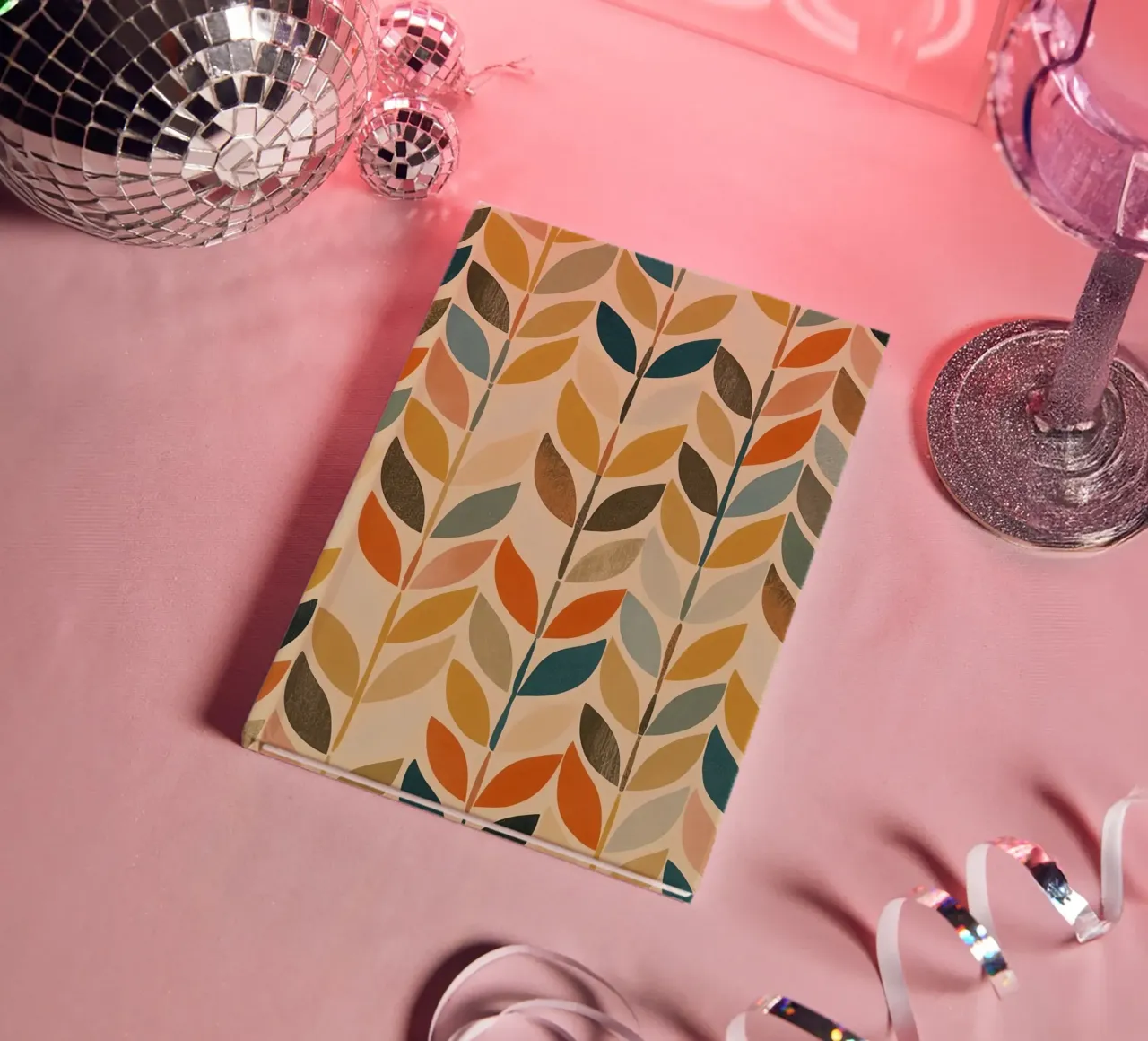 Repeating Leaf Stalk Pattern Multicolored wallpaper notebook by DesignDoodle