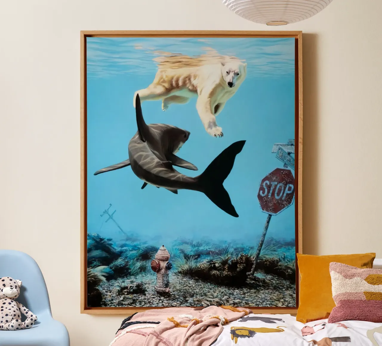 Josh Keyes Turbulence canvas with Floater frame by Trudeau Art Galley