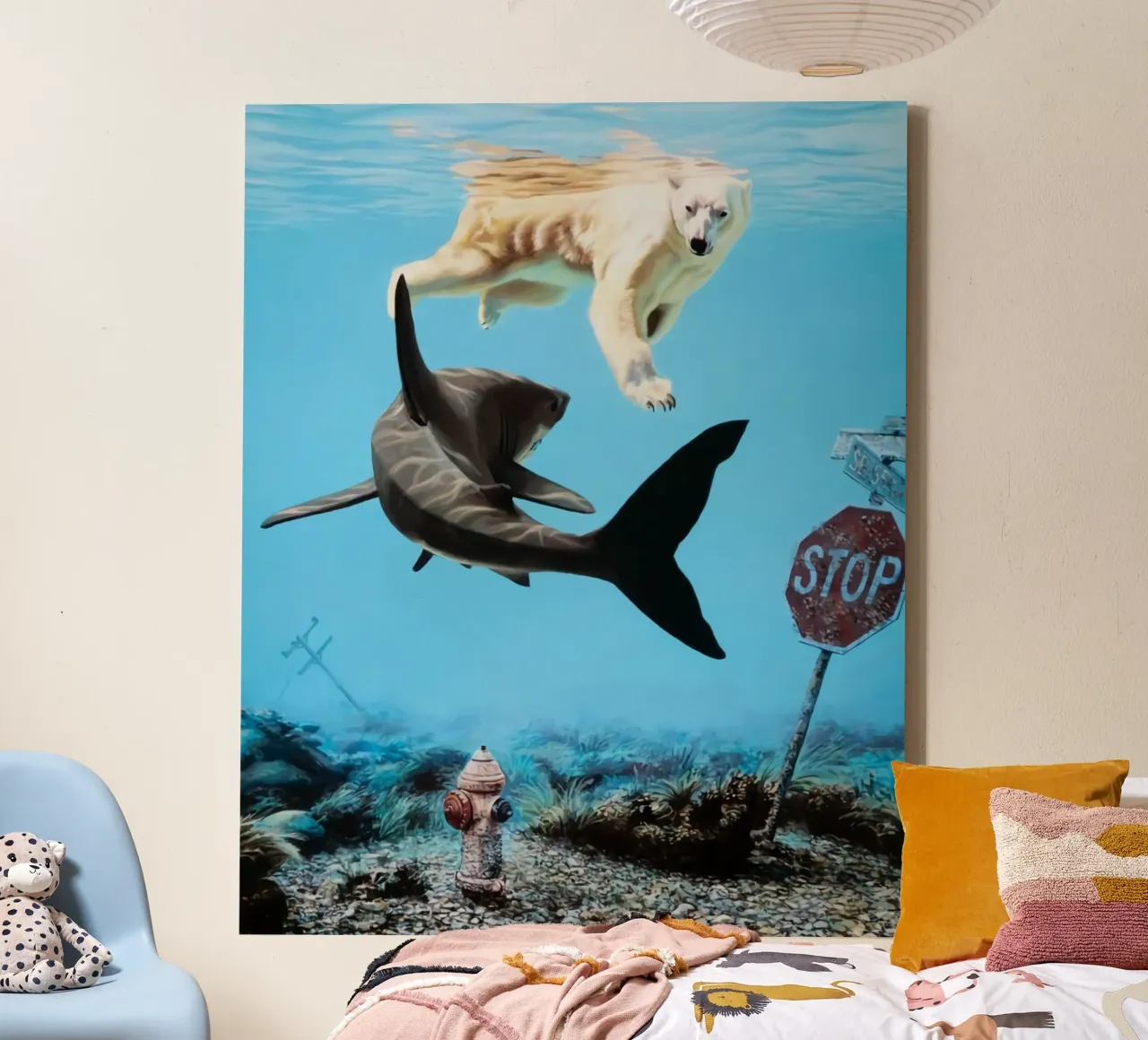 Josh Keyes Turbulence canvas with Floater frame by Trudeau Art Galley