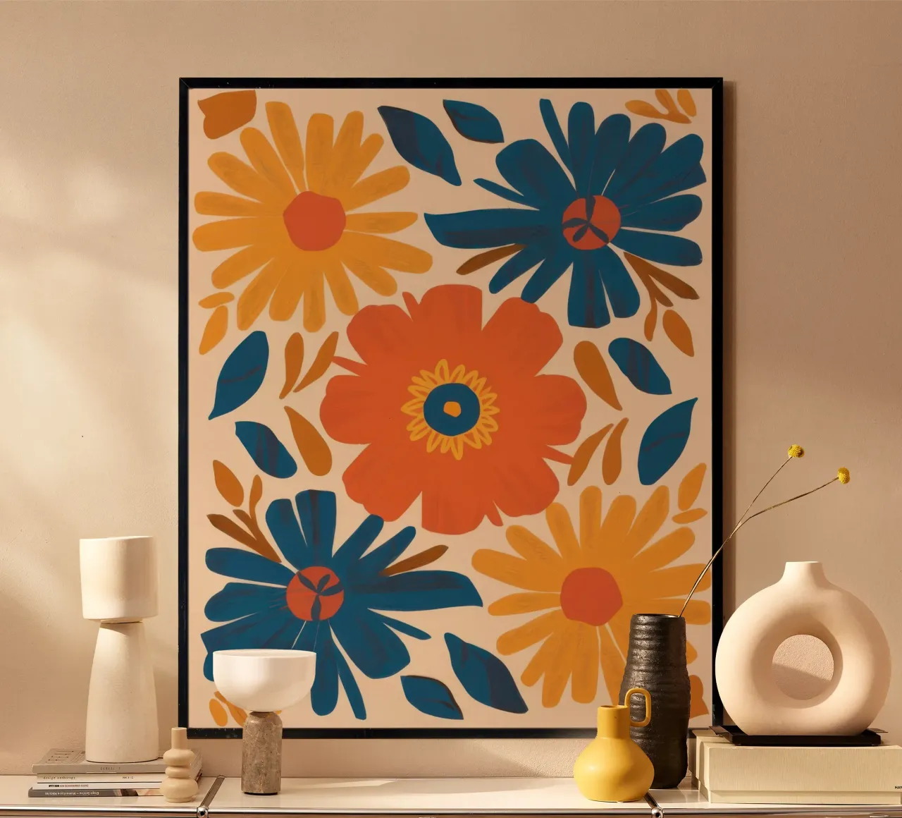 Scanalatura retrò a margherita poster con telaio in alluminio da Autumn Season