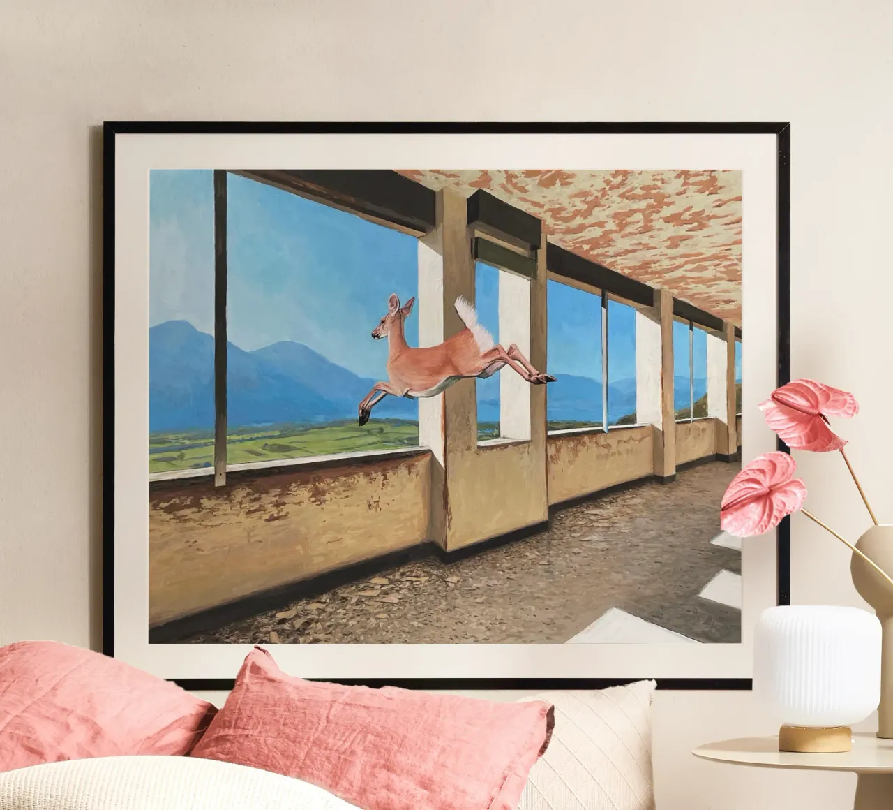 Josh Keyes Dentro e fuori poster con telaio in alluminio da Trudeau Art Galley