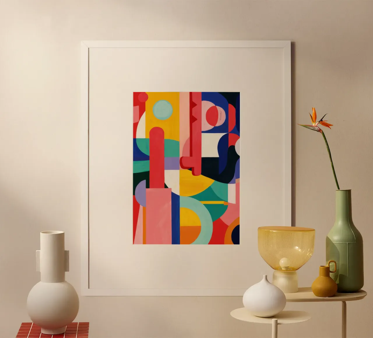 Cascata di colori cubisti poster con telaio in alluminio da Bruce Juice