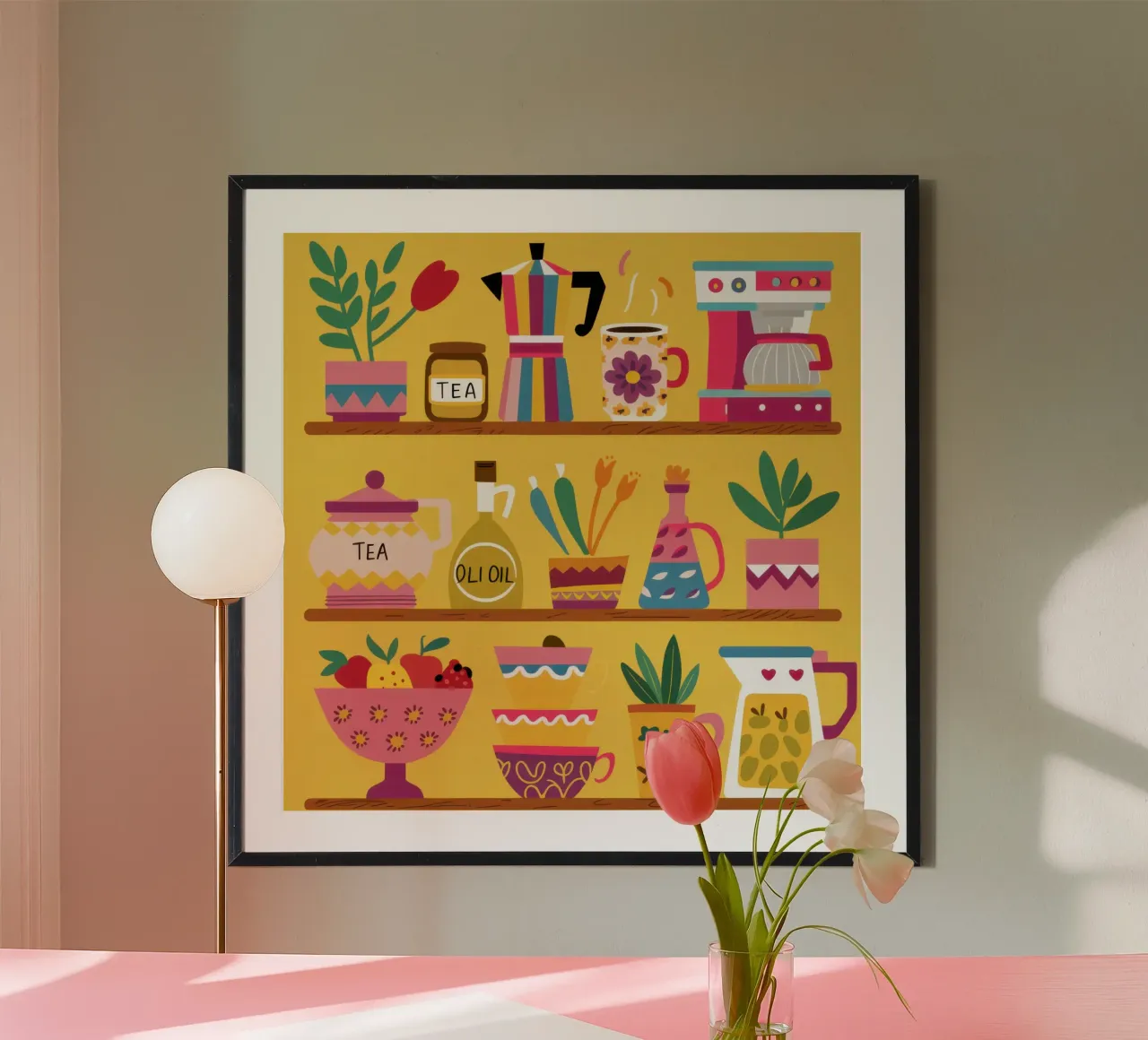 Accogliente scaffale da cucina poster con telaio in legno da Autumn Season