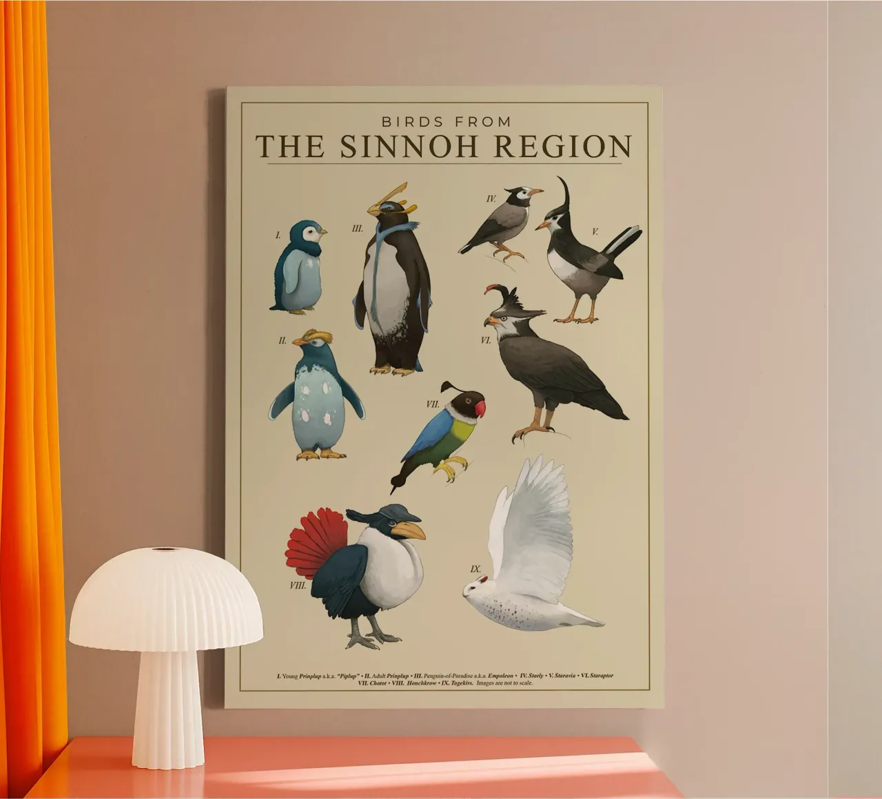 Uccelli della regione di Sinnoh tela con Cornice a cassetta da Katrin Ack