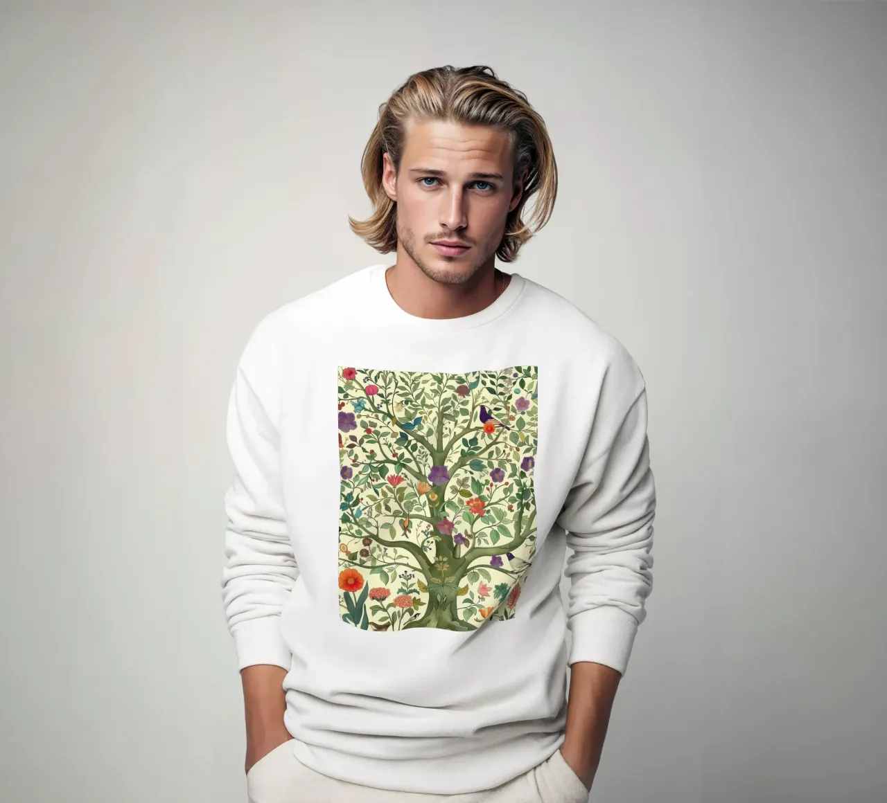 Albero della vita botanico vintage con uccelli e fiori di primavera felpa da Gentle Echoes Art