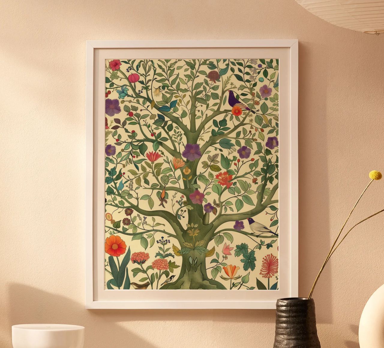 Arbre de vie botanique vintage avec oiseaux et fleurs de printemps poster de Gentle Echoes Art