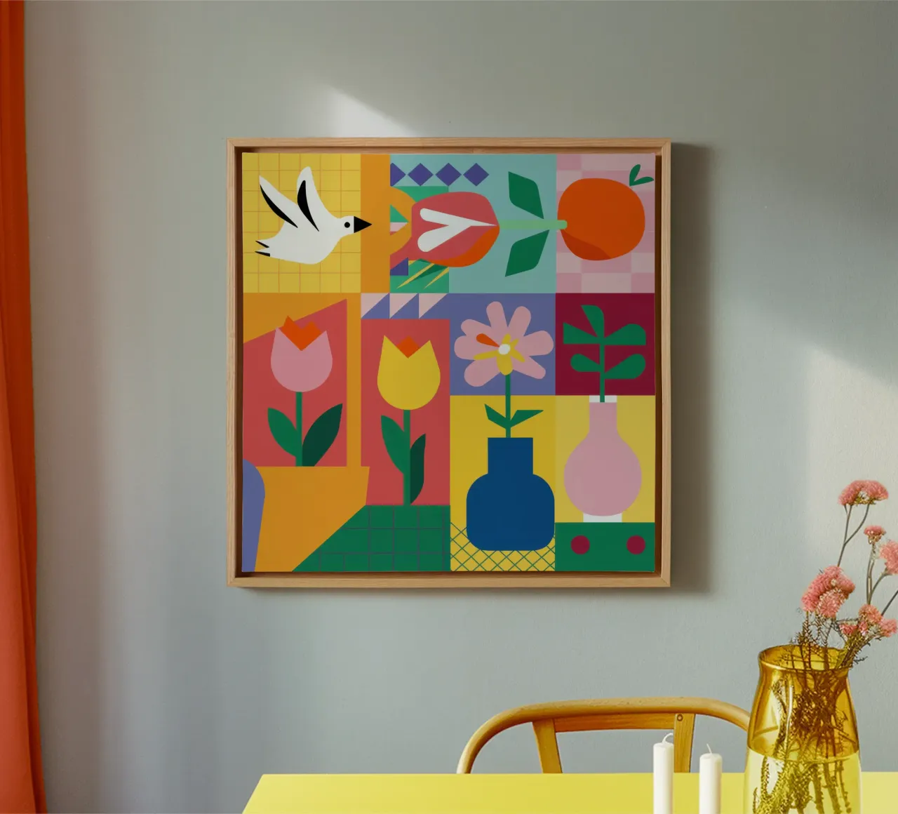 Geometrische vogeltuin canvas met Baklijst van Bruce Juice