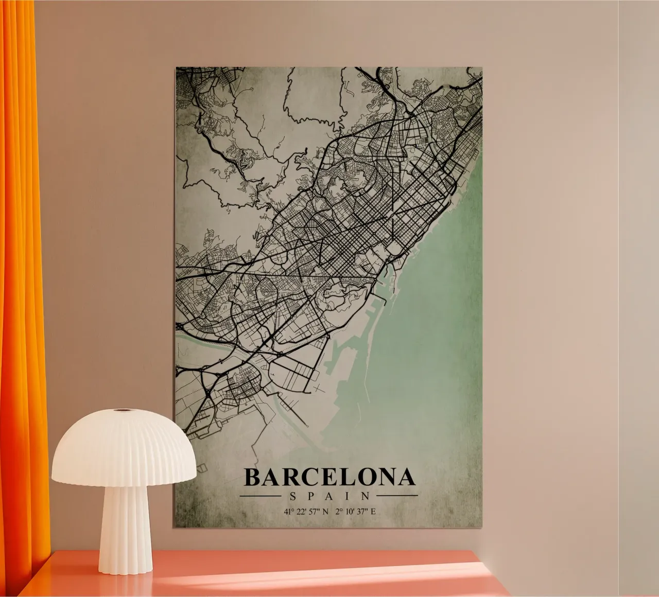 Arte moderna a Barcellona - Mappa geometrica della città poster con telaio in legno da CityMapPoster