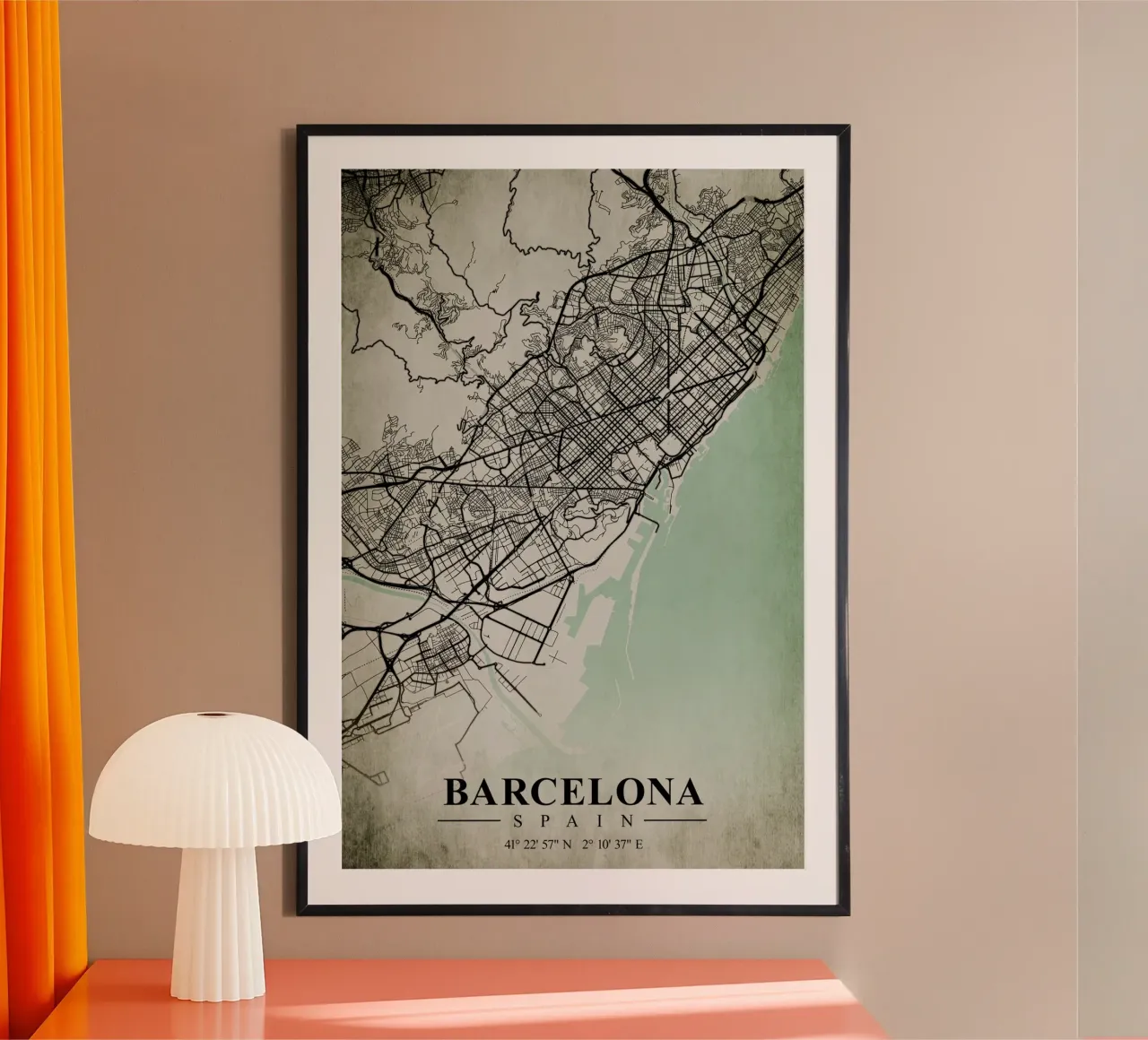 Arte moderna a Barcellona - Mappa geometrica della città poster con telaio in legno da CityMapPoster