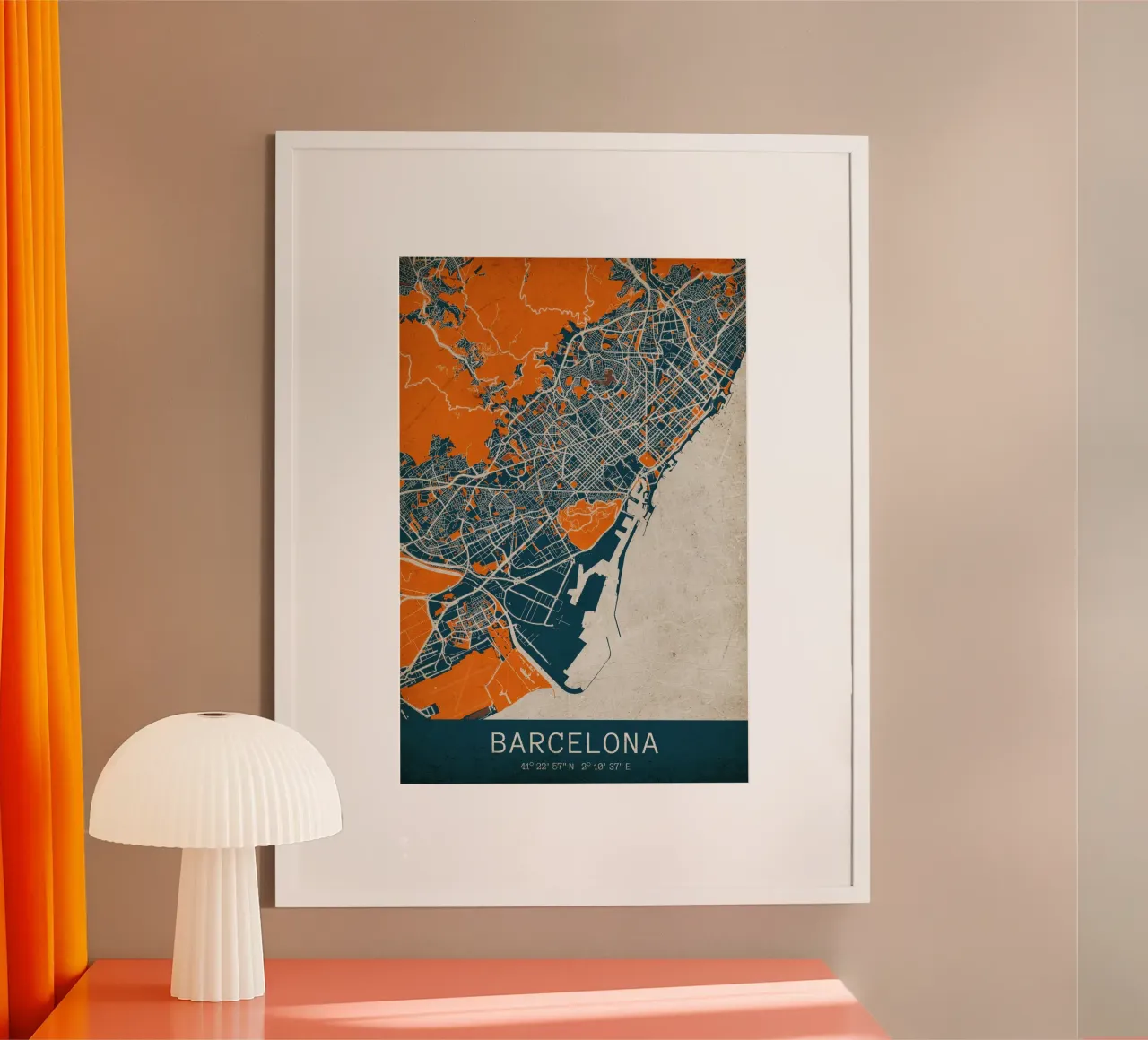 Paesaggio urbano di Barcellona - poster dal design moderno poster con telaio in legno da CityMapPoster