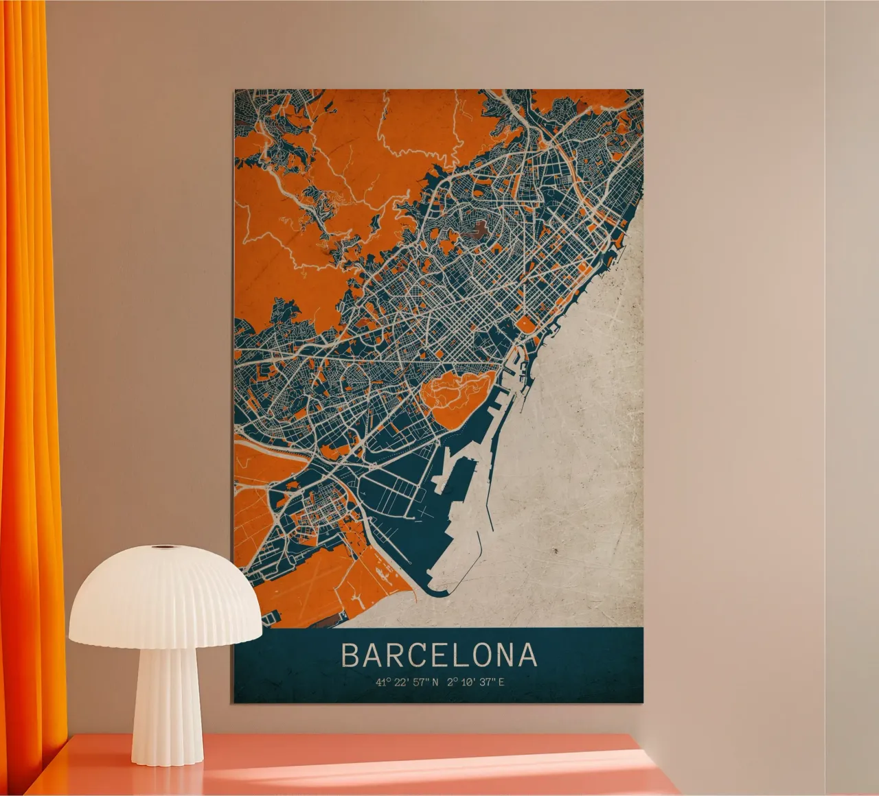Paesaggio urbano di Barcellona - poster dal design moderno poster con telaio in legno da CityMapPoster