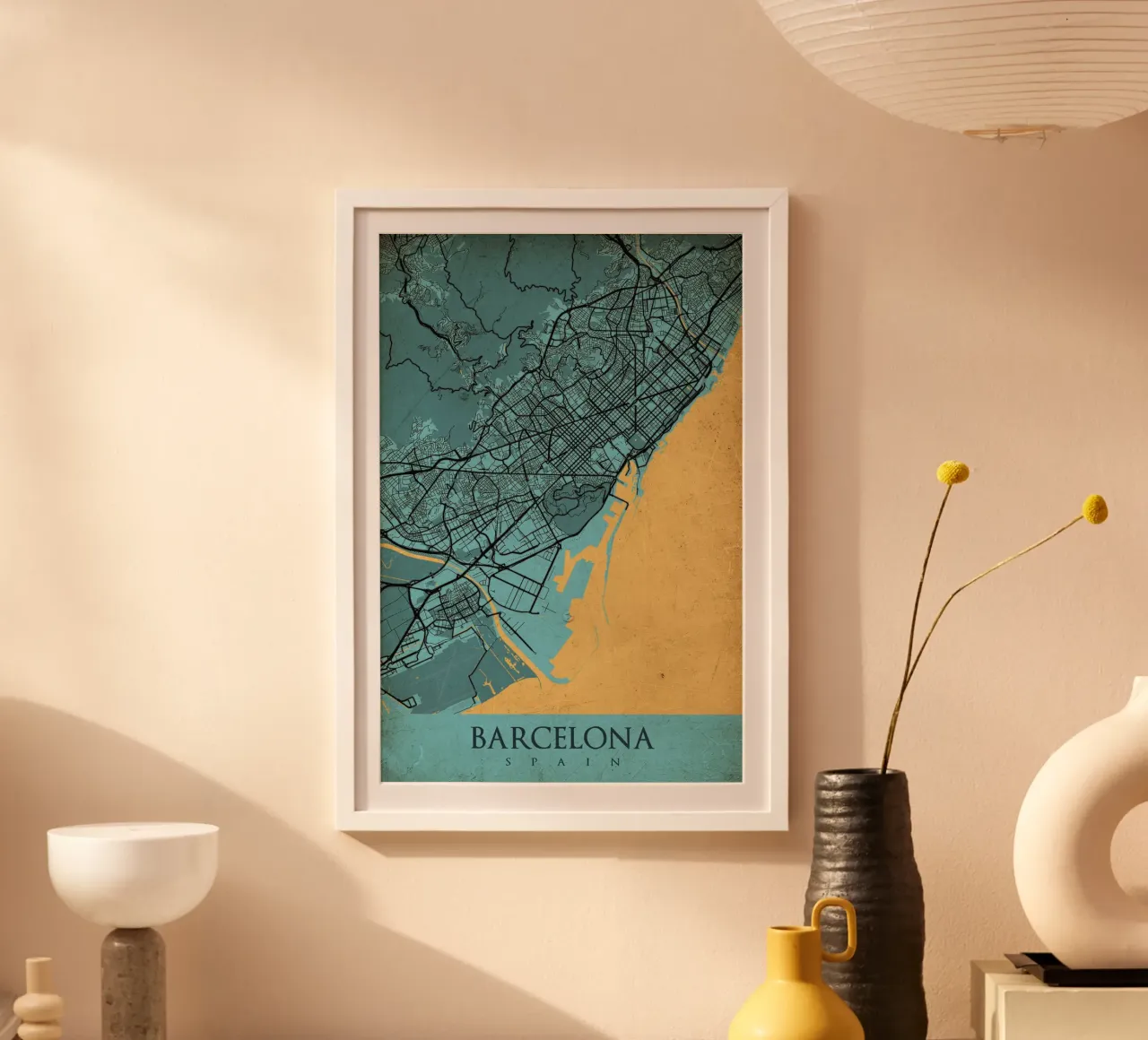 Stadsplattegrond Barcelona - Abstracte kunst op canvas poster van CityMapPoster