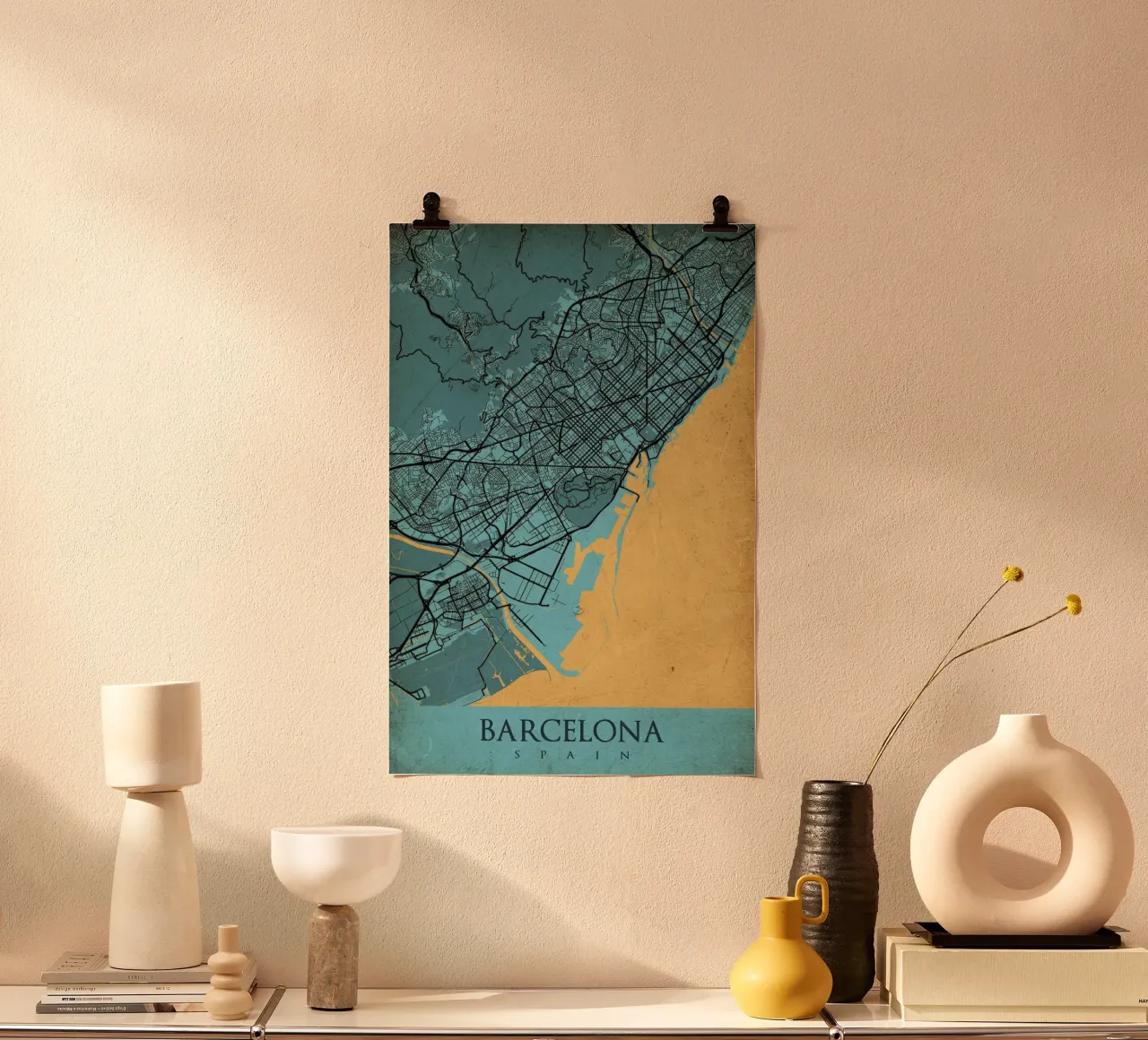 Stadsplattegrond Barcelona - Abstracte kunst op canvas poster van CityMapPoster